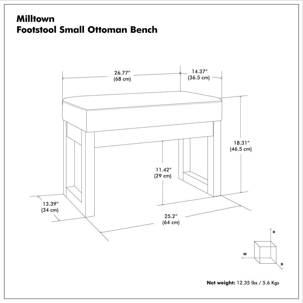 Simpli Home Milltown Ottoman Bench with Upholstered Seat and Solid Wood Frame