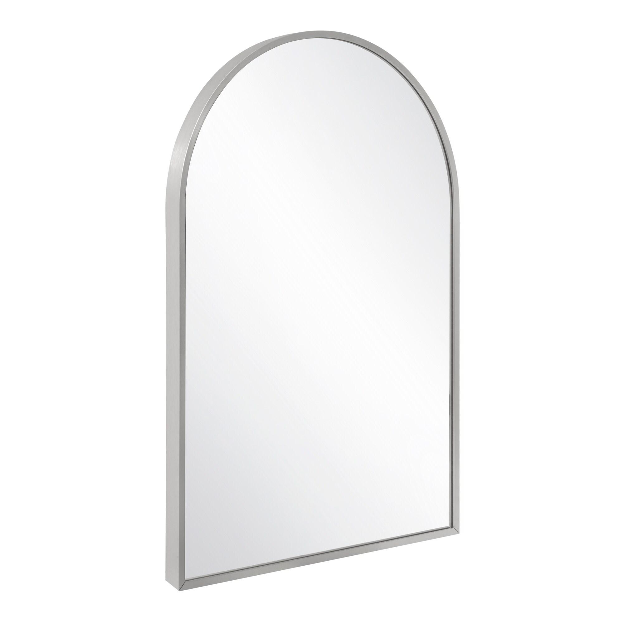 Maeve Arched Wall Accent Mirror – 36-Inch H X 24-Inch L, Modern Metal Framed – Living Room, Bedroom, Bathroom Vanity Mirror – Silver – Design House, 596726-SLV