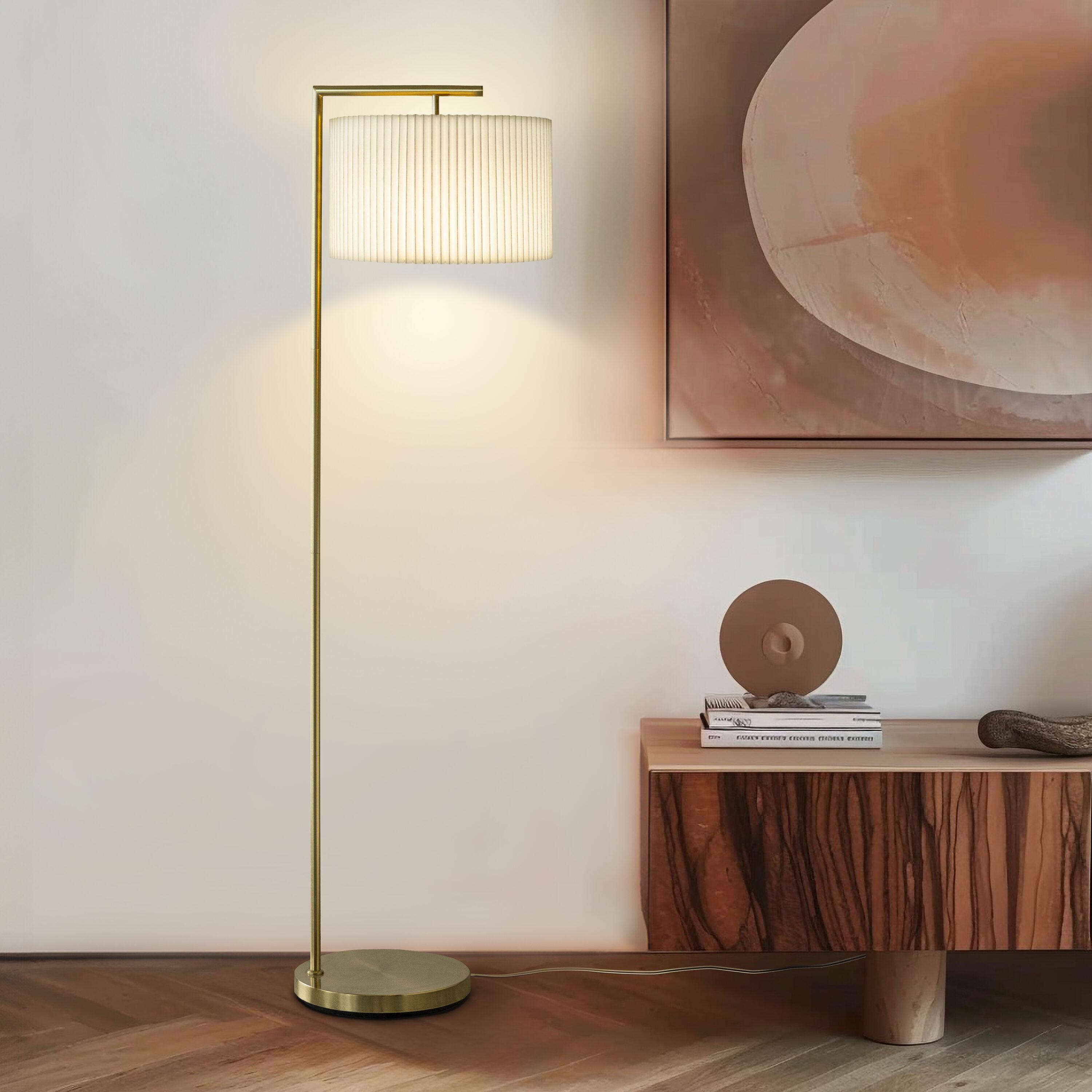 Montage Modern 60 in. Mid-Century Modern LED Floor Lamp with Fabric Drum Shade