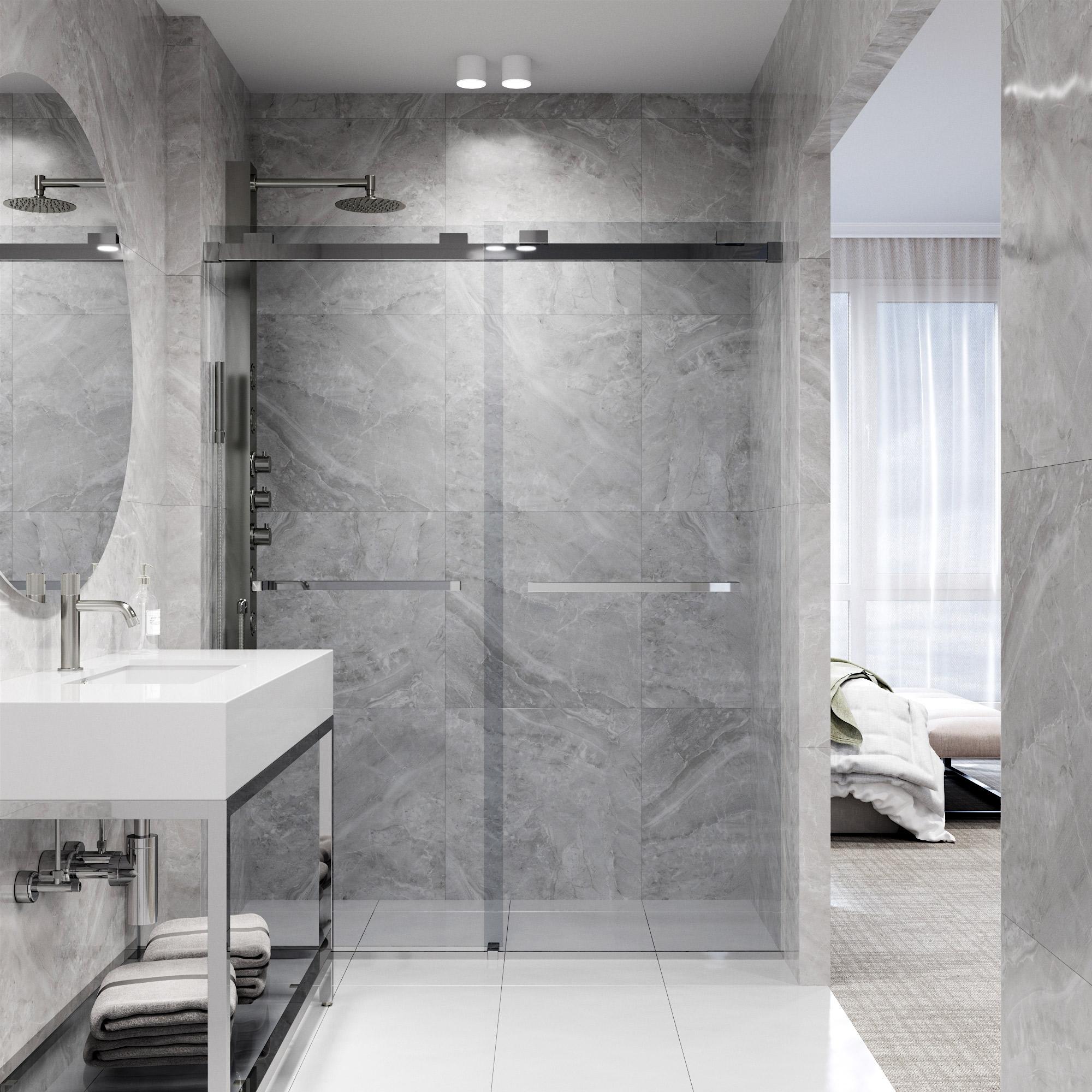 Houston 56-60" W x 76" H Sliding Frameless Shower Door with 3/8" Clear Glass