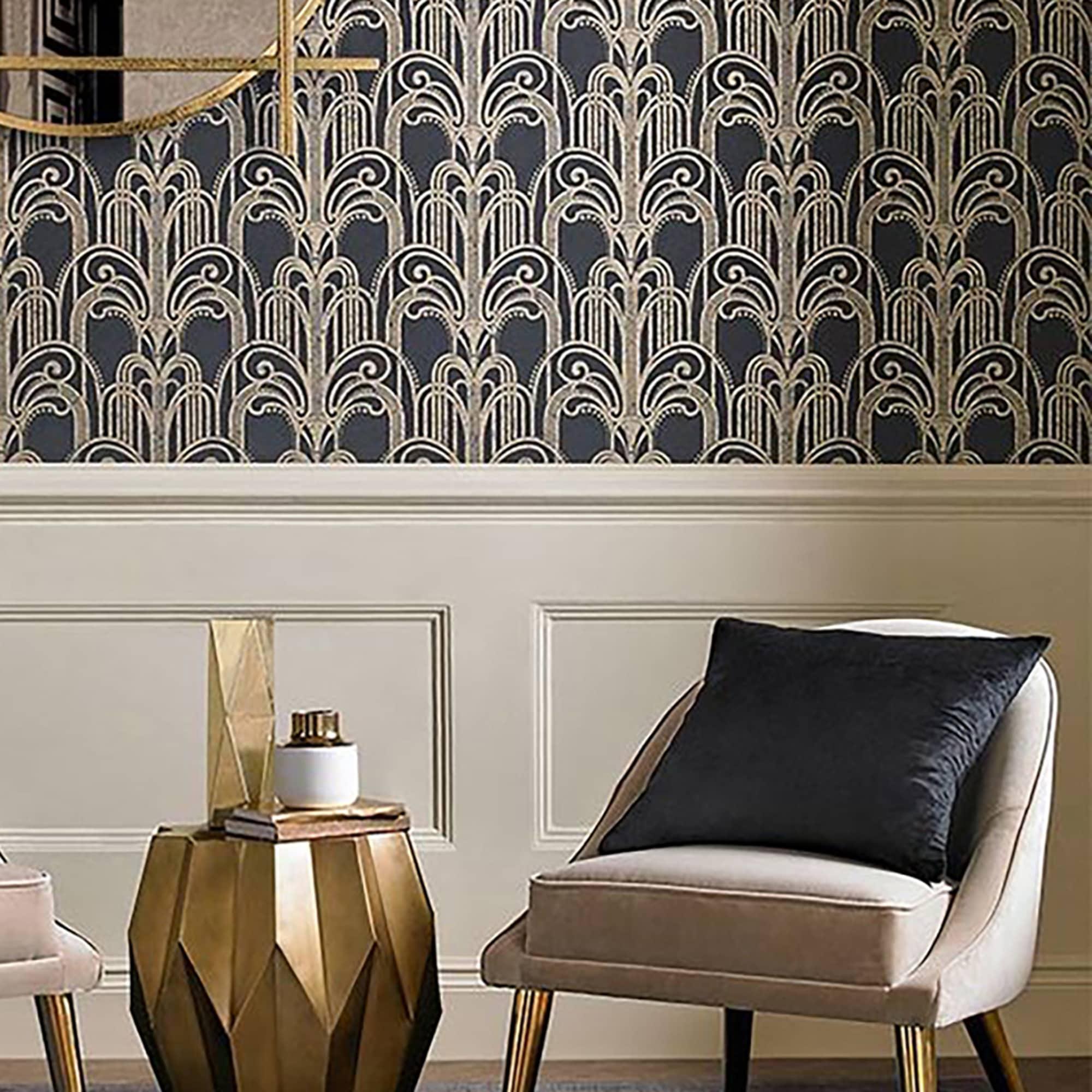 Art Deco Black and Gold Geometric Paste the Wall Wallpaper