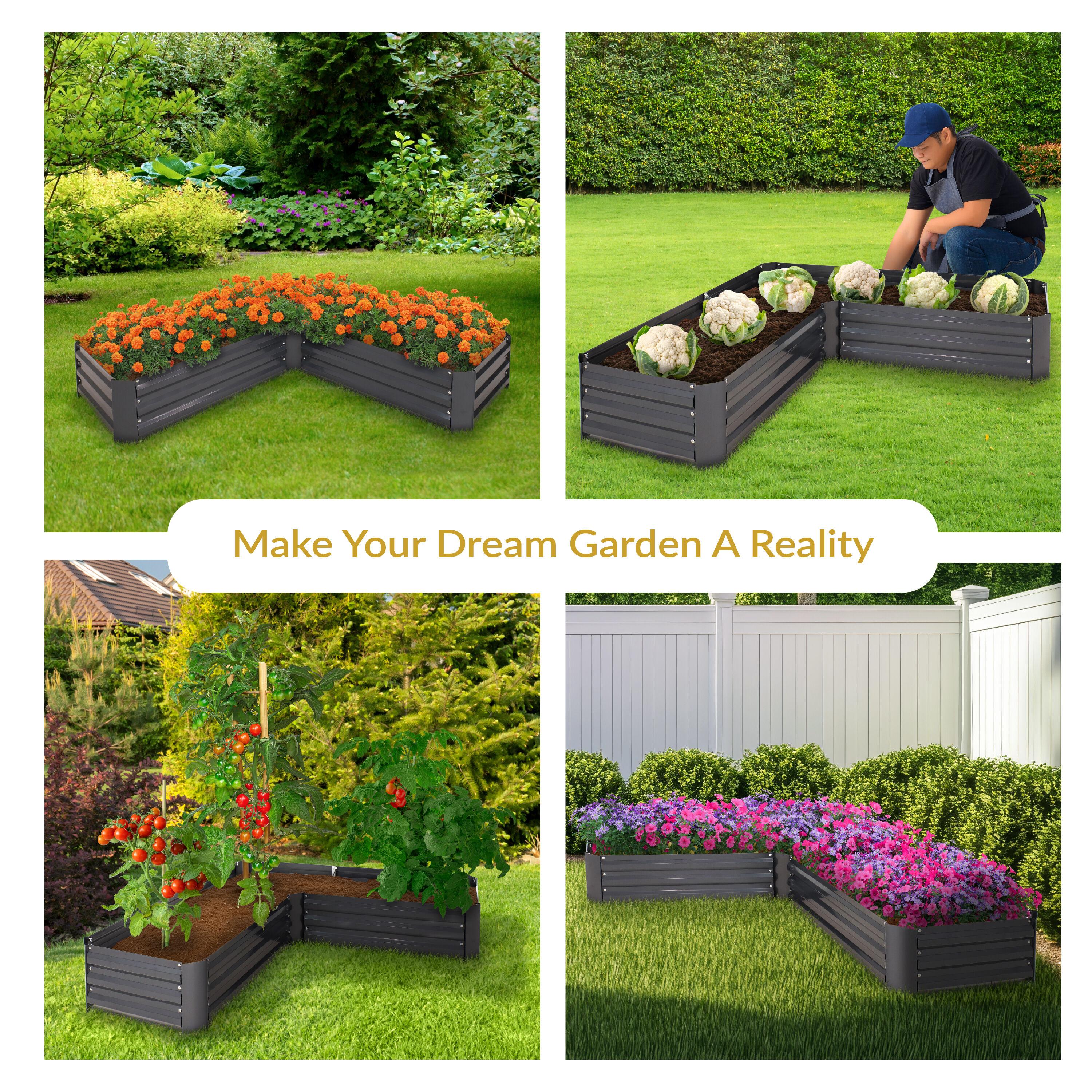 Sunnydaze Outdoor Galvanized Steel L-Shaped Raised Garden Bed for Plants, Vegetables, and Flowers - 59.5" - Dark Gray