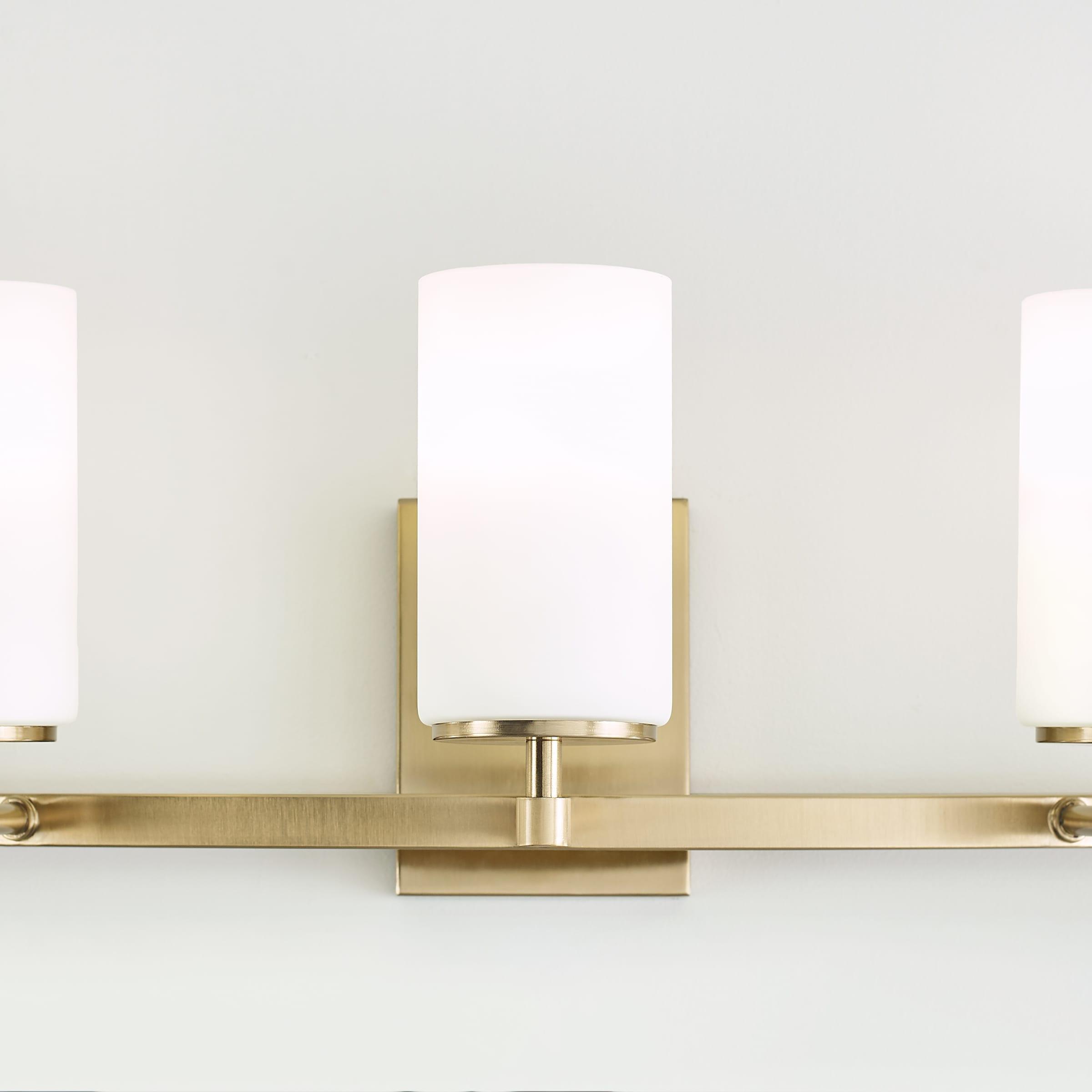 Satin Brass 3-Light Wall Bath Sconce with Etched White Glass