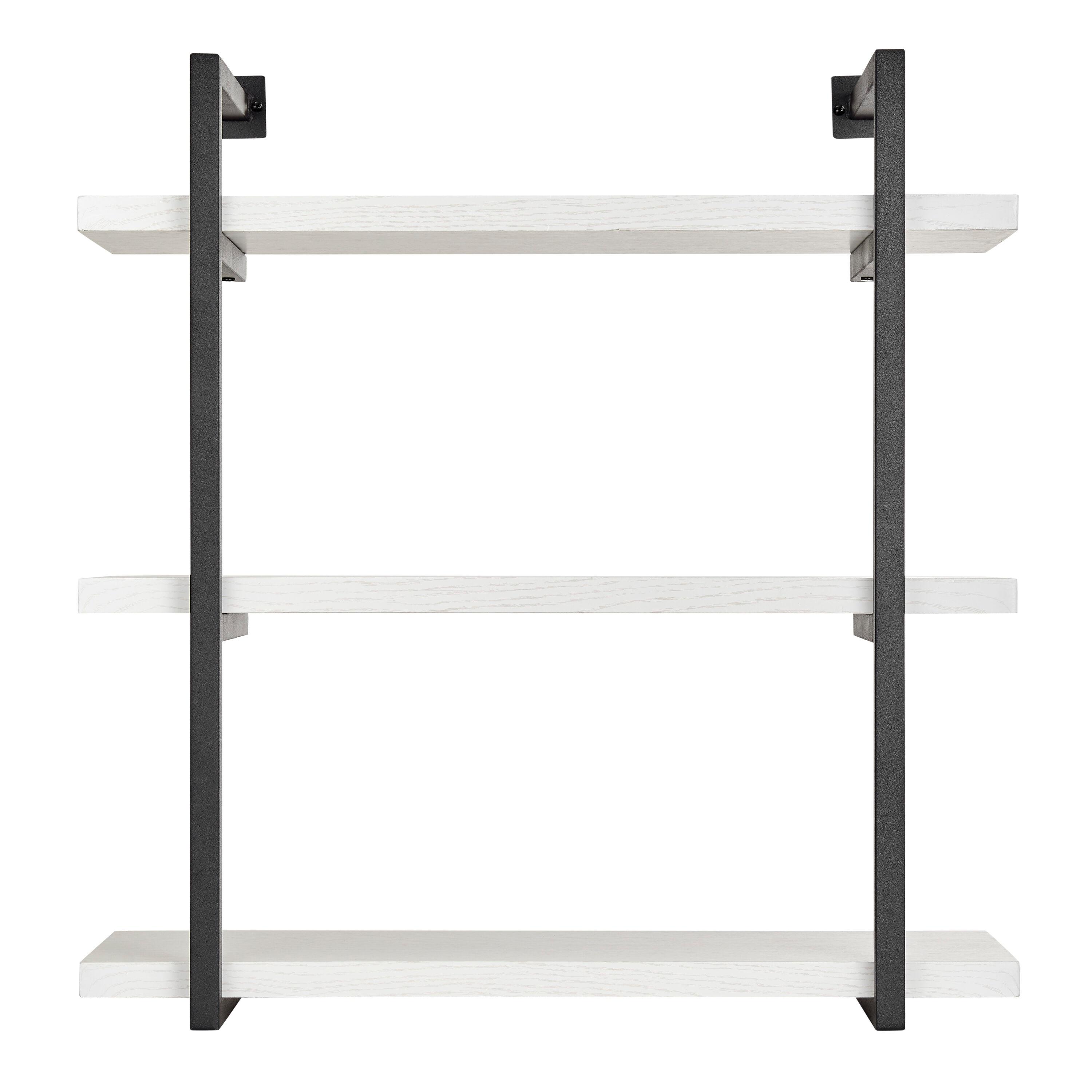 Danya B. 31.5" x 33.2" Modern 3 Tier Hanging Bracket Wall Shelve White Birch: Laminated MDF, Iron Frame, Floating Design