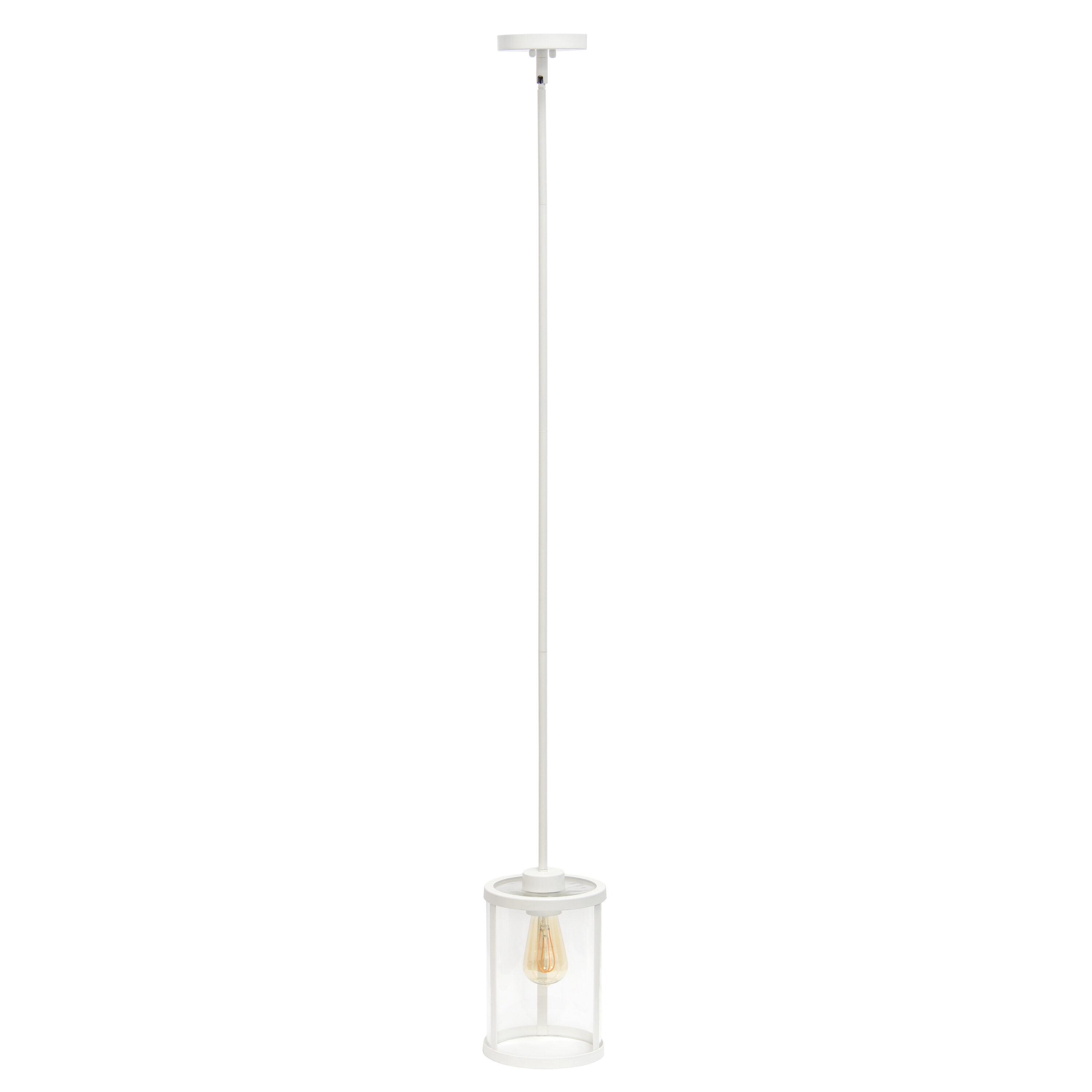 1-Light 9.25" Modern Farmhouse Adjustable Hanging Cylindrical Clear Glass Pendant Fixture with Metal Accent White - Lalia Home: UL Listed
