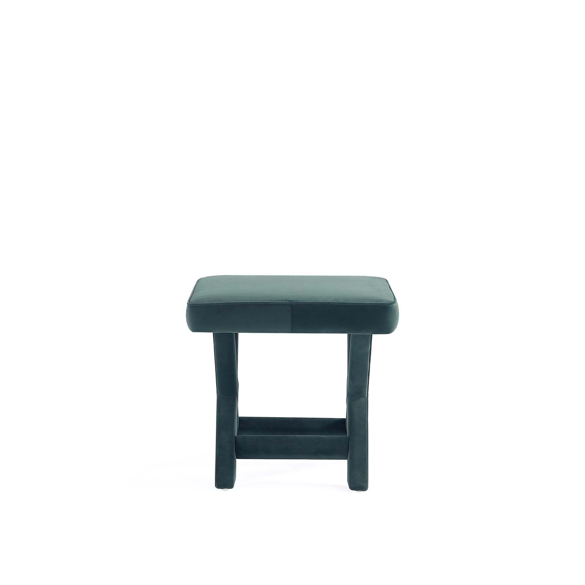 Manhattan Comfort Abigail Velvet Upholstered Ottoman Green: Mid-Century Modern, Padded, Wood Legs