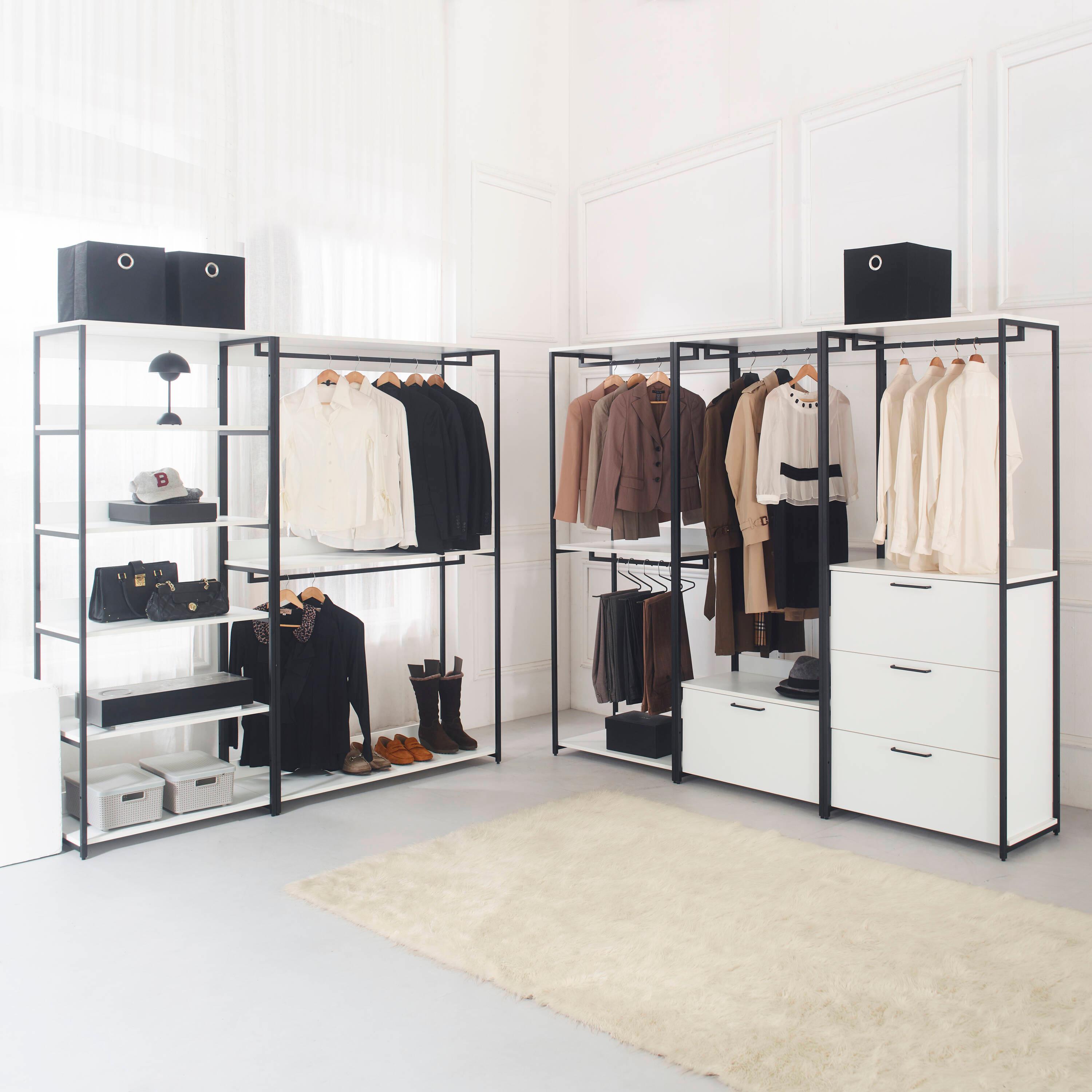 Fiona Wood and Metal Walk-in Closet with Three Drawers