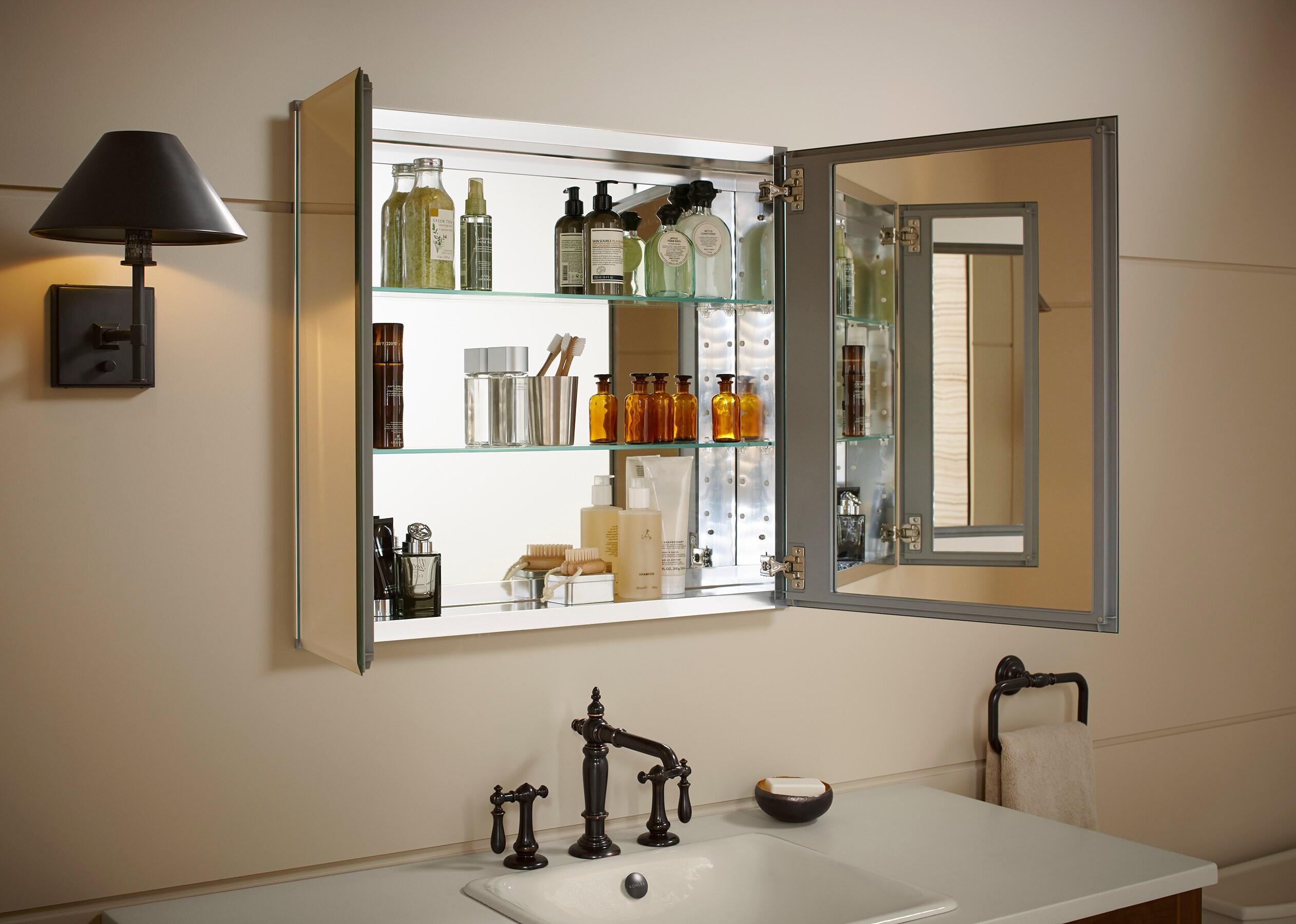 CLC Aluminum Two-Door Medicine Cabinet With Mirrored Doors, Beveled Edges