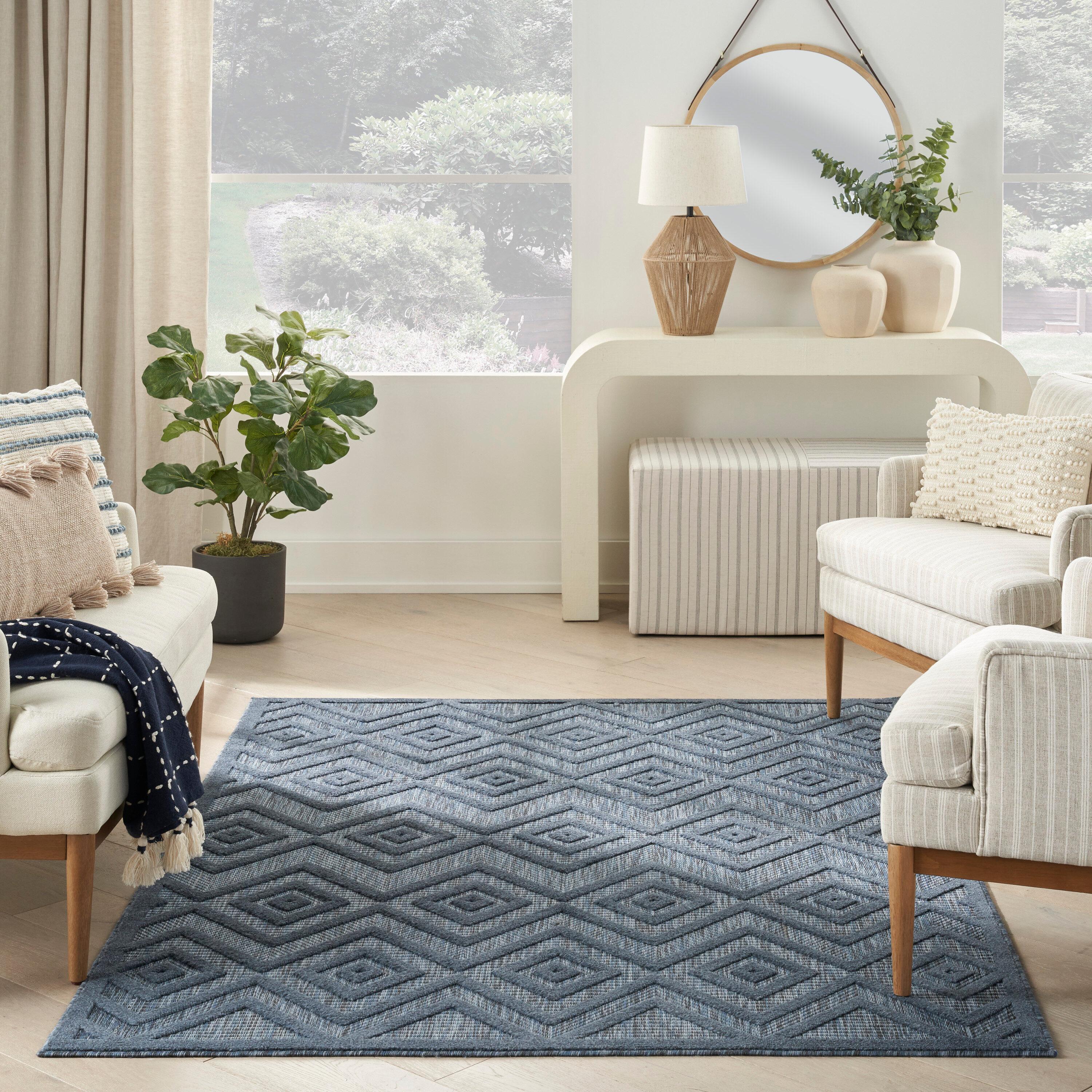 Foundry Select Versatile Diamond Navy Blue Indoor/Outdoor Area Rug