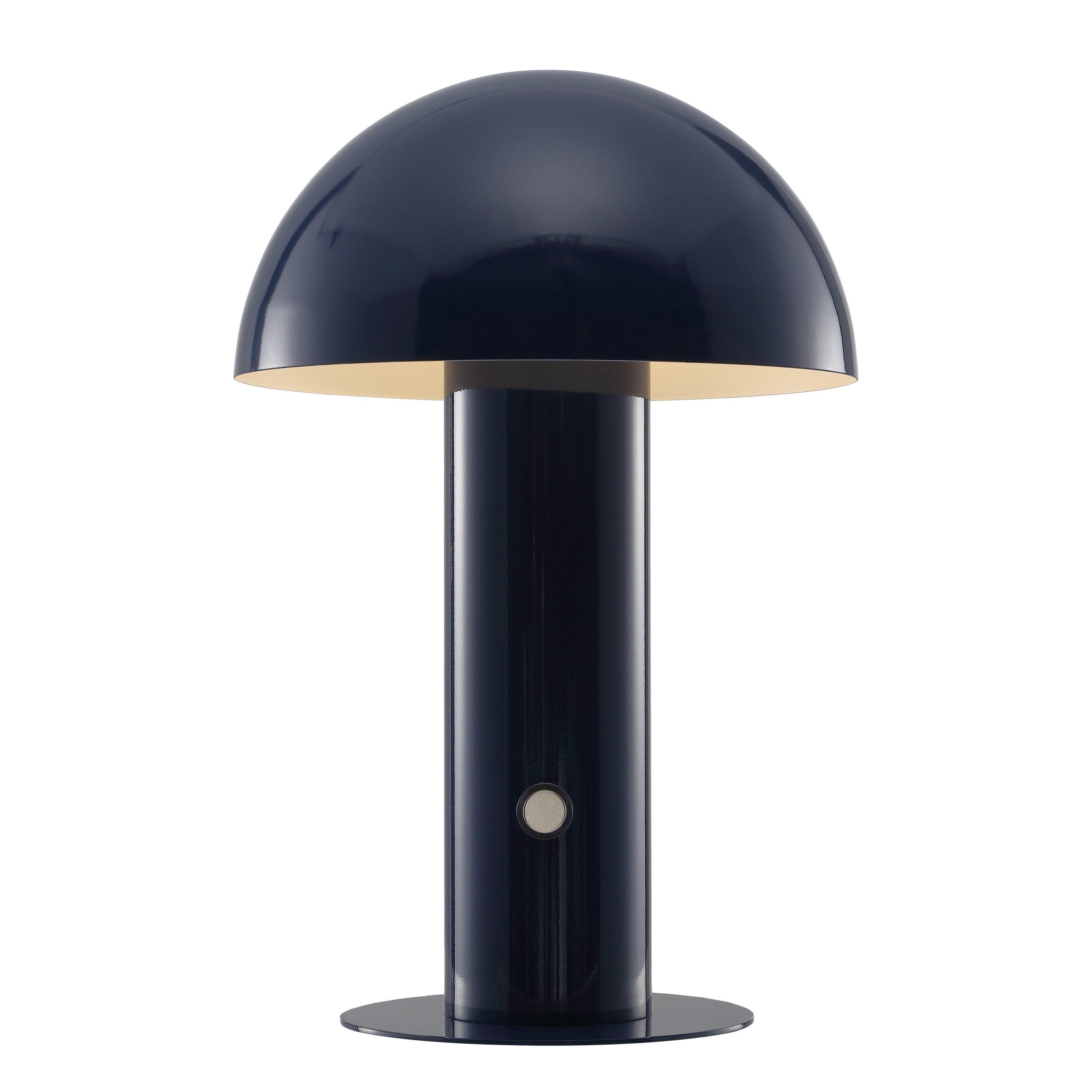 Boletus 10.75" Contemporary Bohemian Rechargeable/Cordless Iron Integrated Portable LED Mushroom Table Lamp, Navy