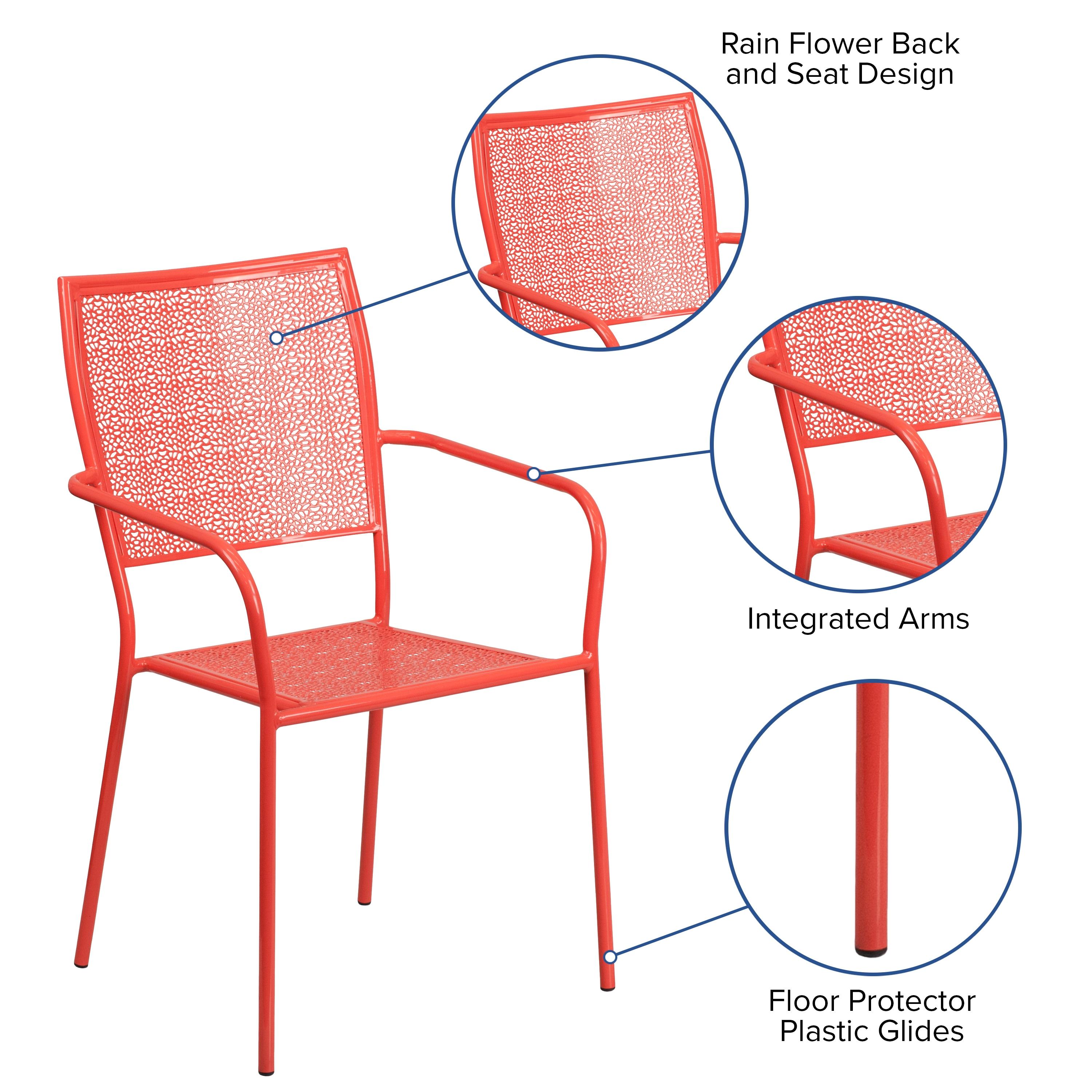 Flash Furniture Commercial Grade Coral Indoor-Outdoor Steel Patio Arm Chair with Square Back