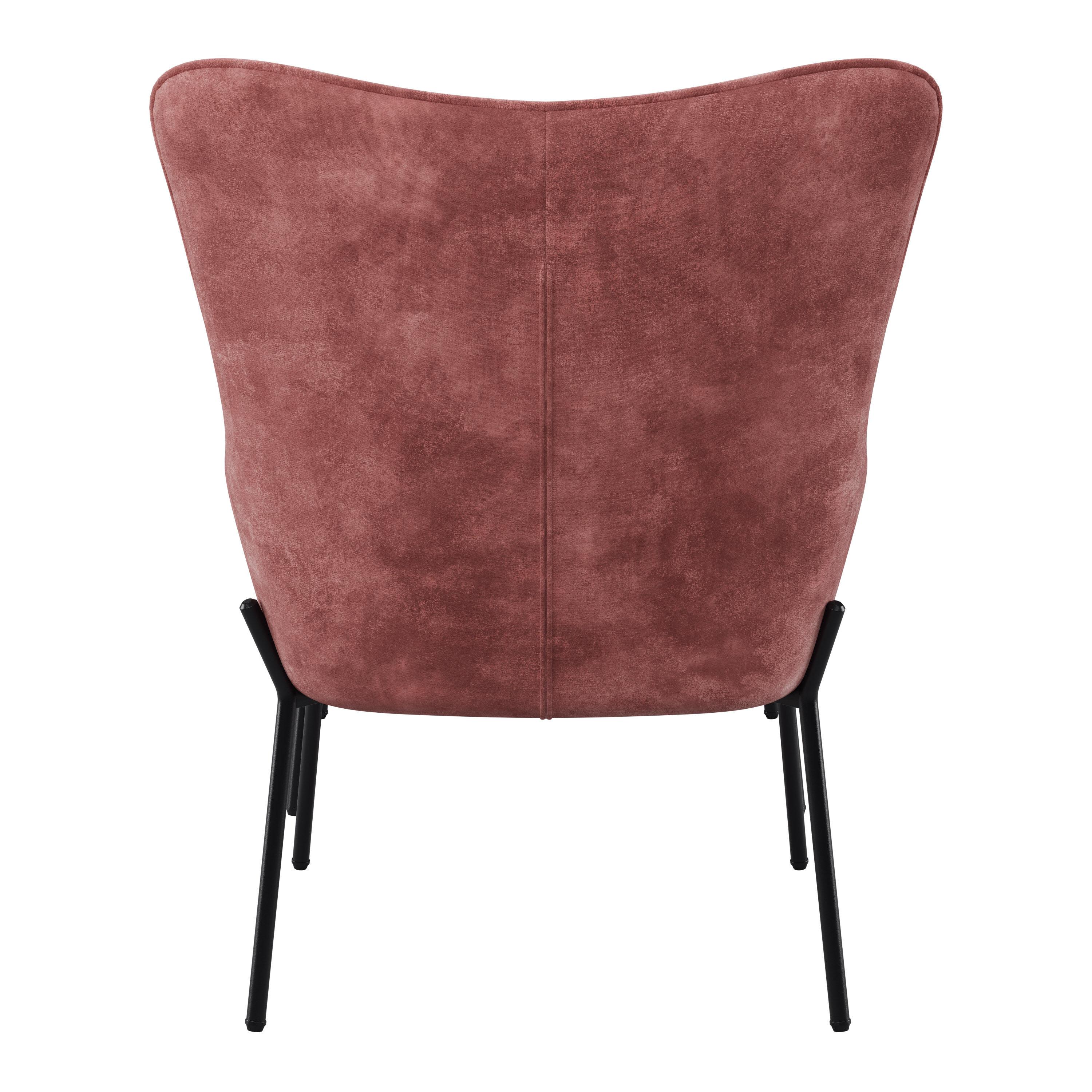 Charlotte Salmon Pink Velvet Fabric Wingback Accent Chair with Foot Stool