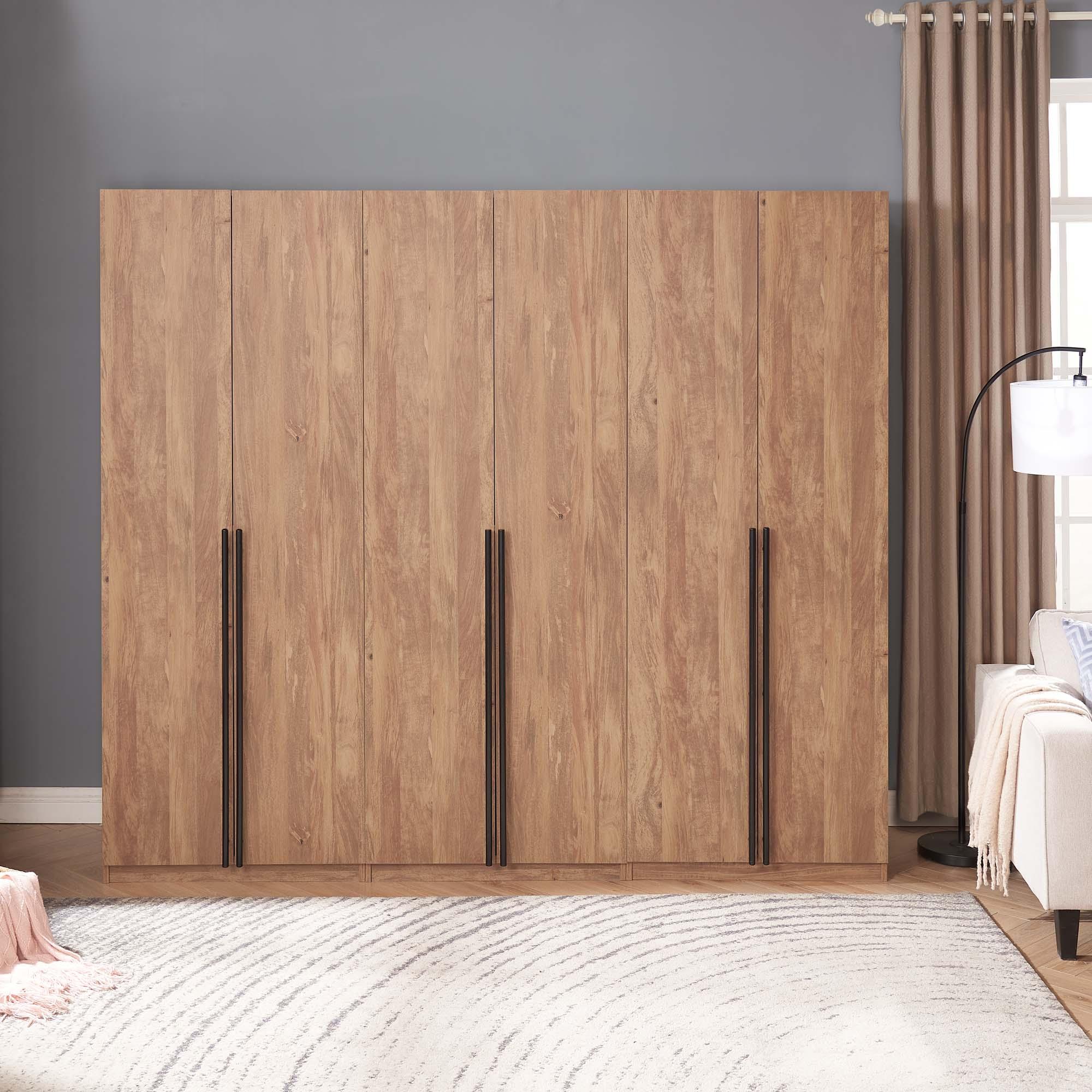 Manhattan Comfort Set of 3 Lee 2 Door and 2 Drawer Wardrobe Closets Golden Brown: Modular Storage Units, MDF Construction