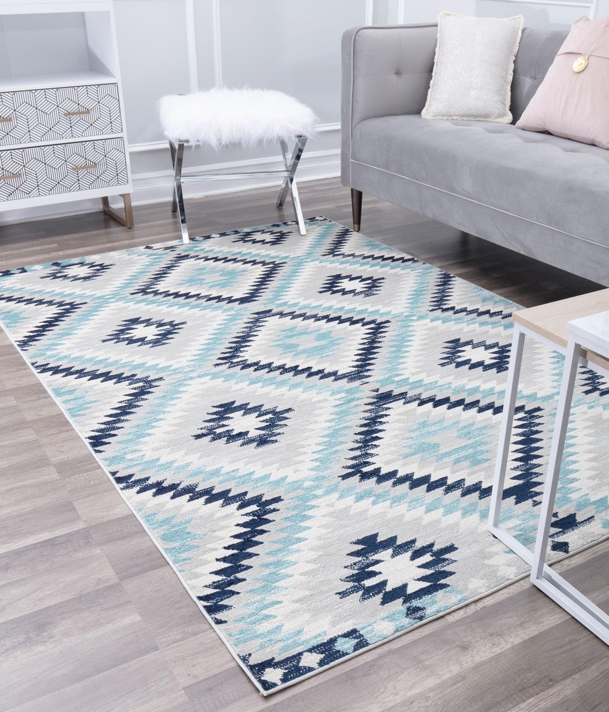 Bodrum Tribal Ice Blue Area Rug