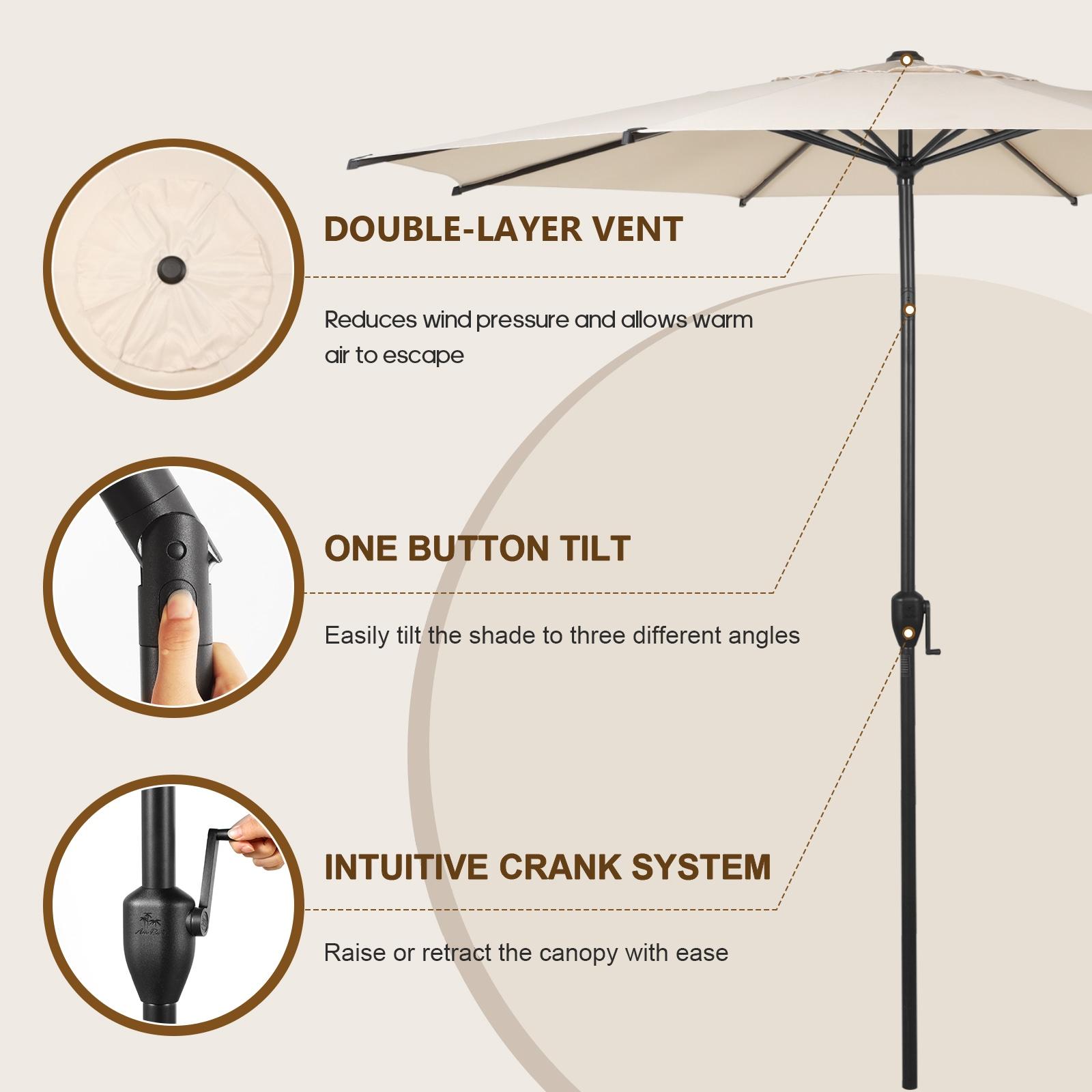 Abba Patio 7.5ft Outdoor Patio Umbrella w/ Push Button Tilt and Crank, 6 Ribs-Beige
