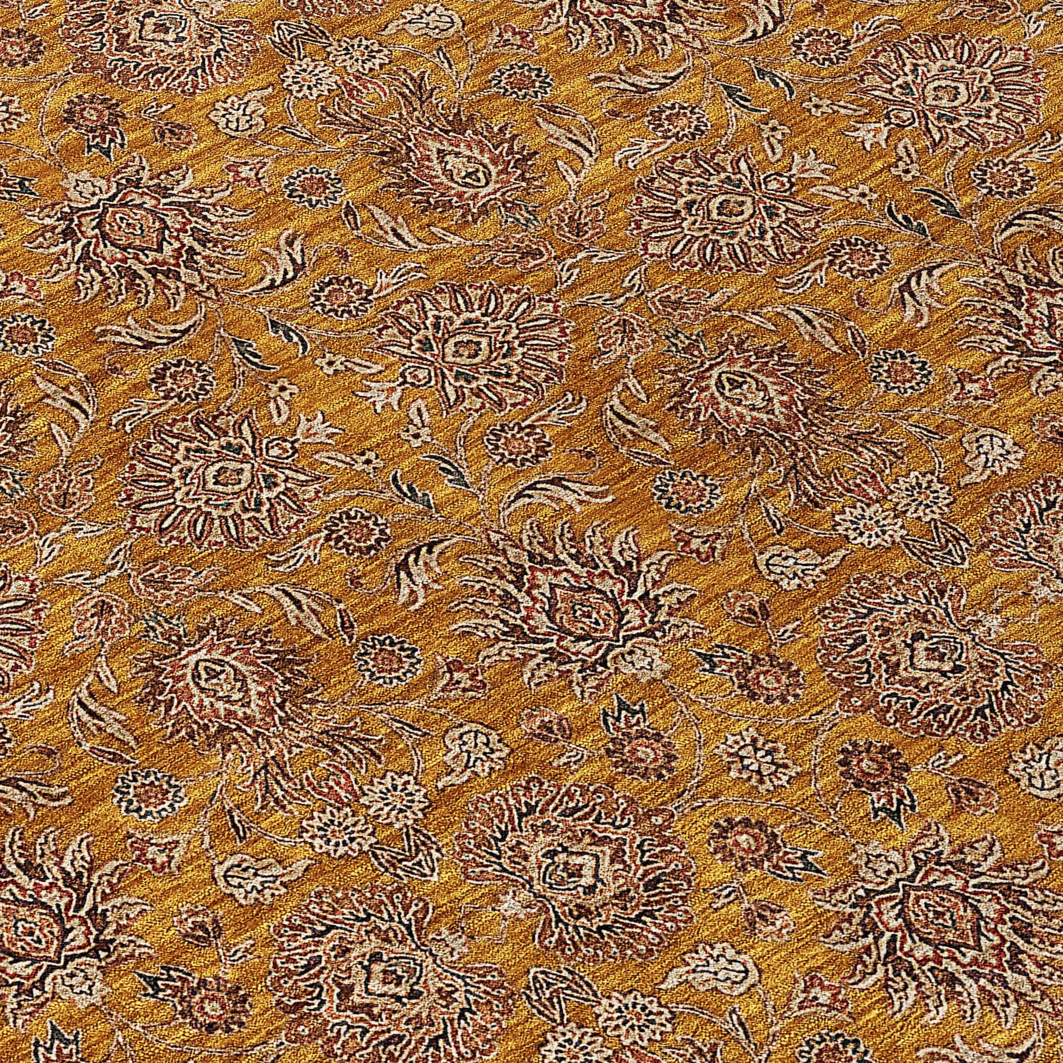 Copper Floral Pattern Machine Washable Indoor Outdoor Rug