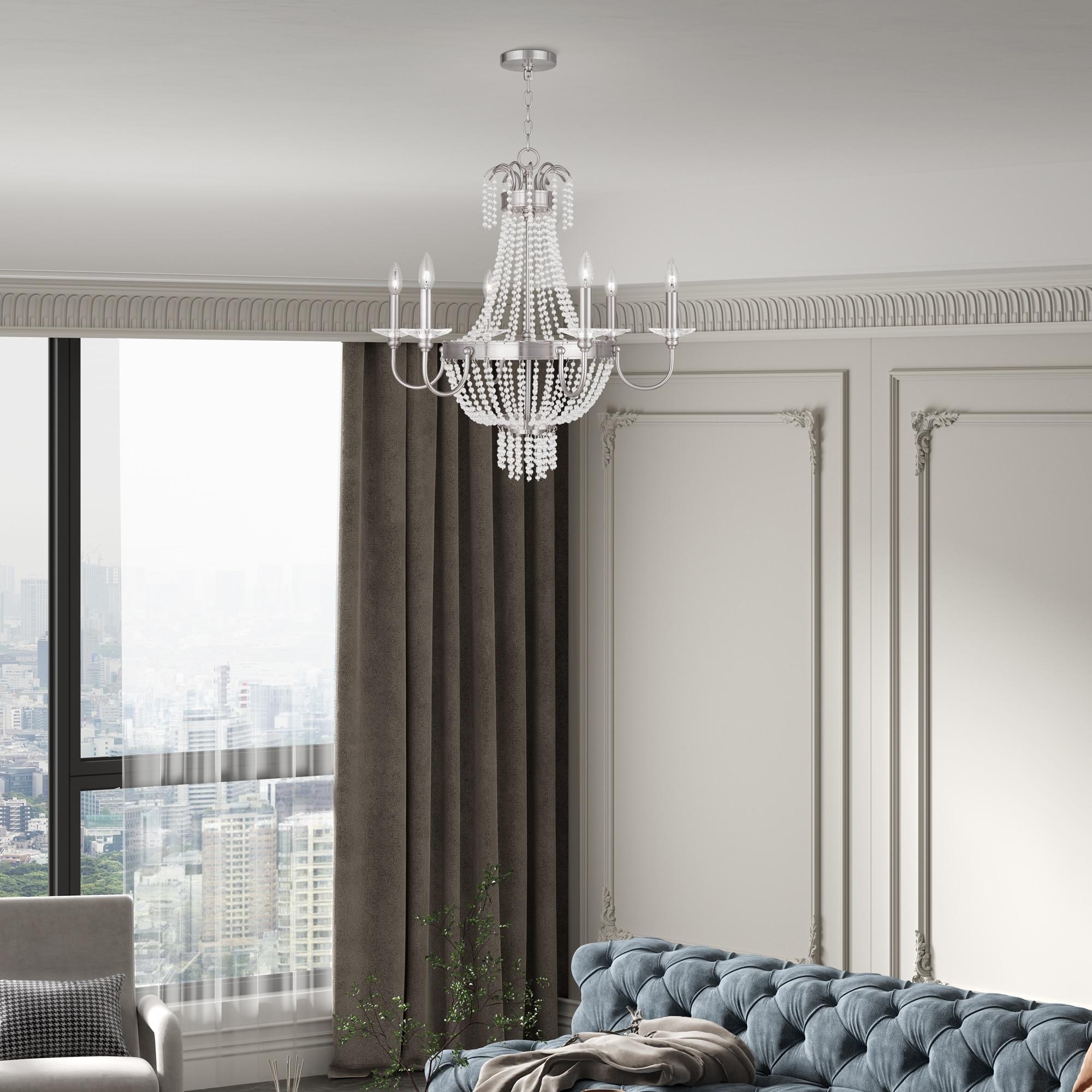 Brushed Nickel and Clear Crystal 6-Light Candelabra Chandelier