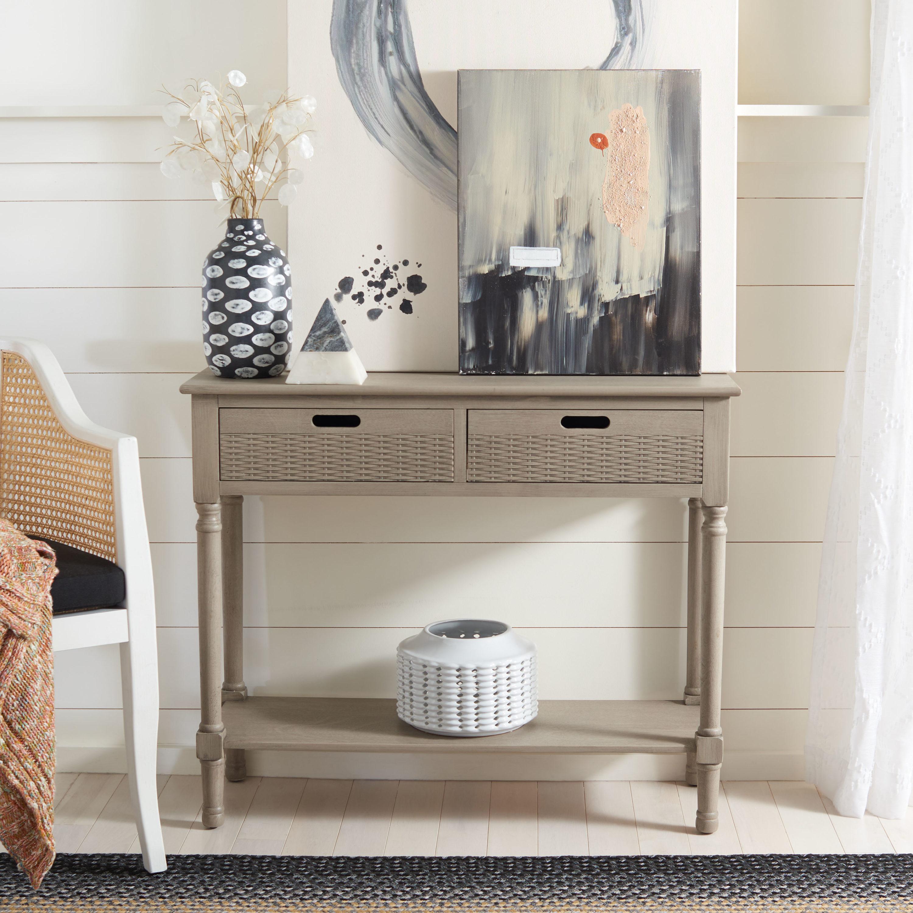 Greige Wood 2-Drawer Console Table with Storage