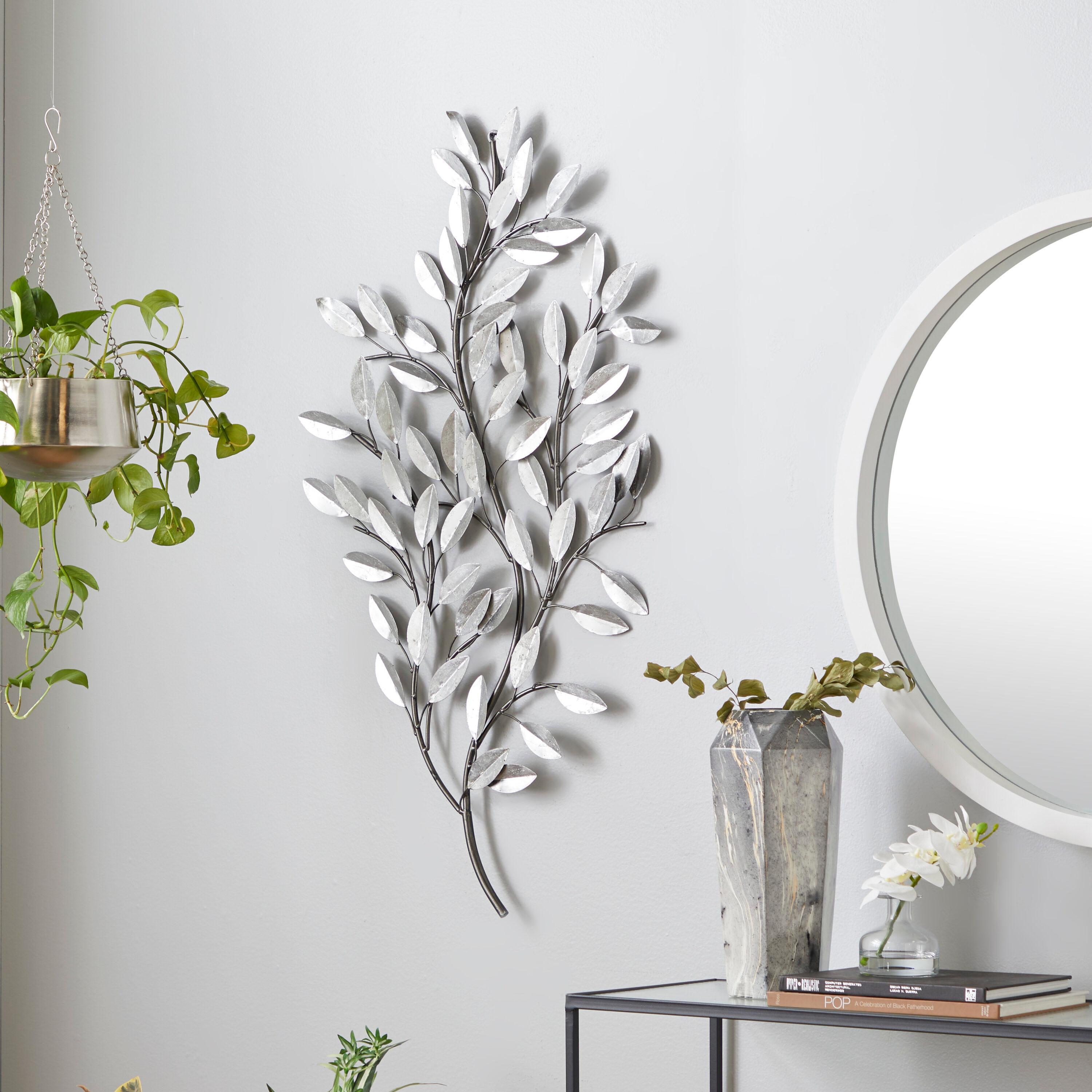 Metal Leaf Metallic Wall Decor with Stem Silver - Olivia & May: Glam Iron Art for Indoor