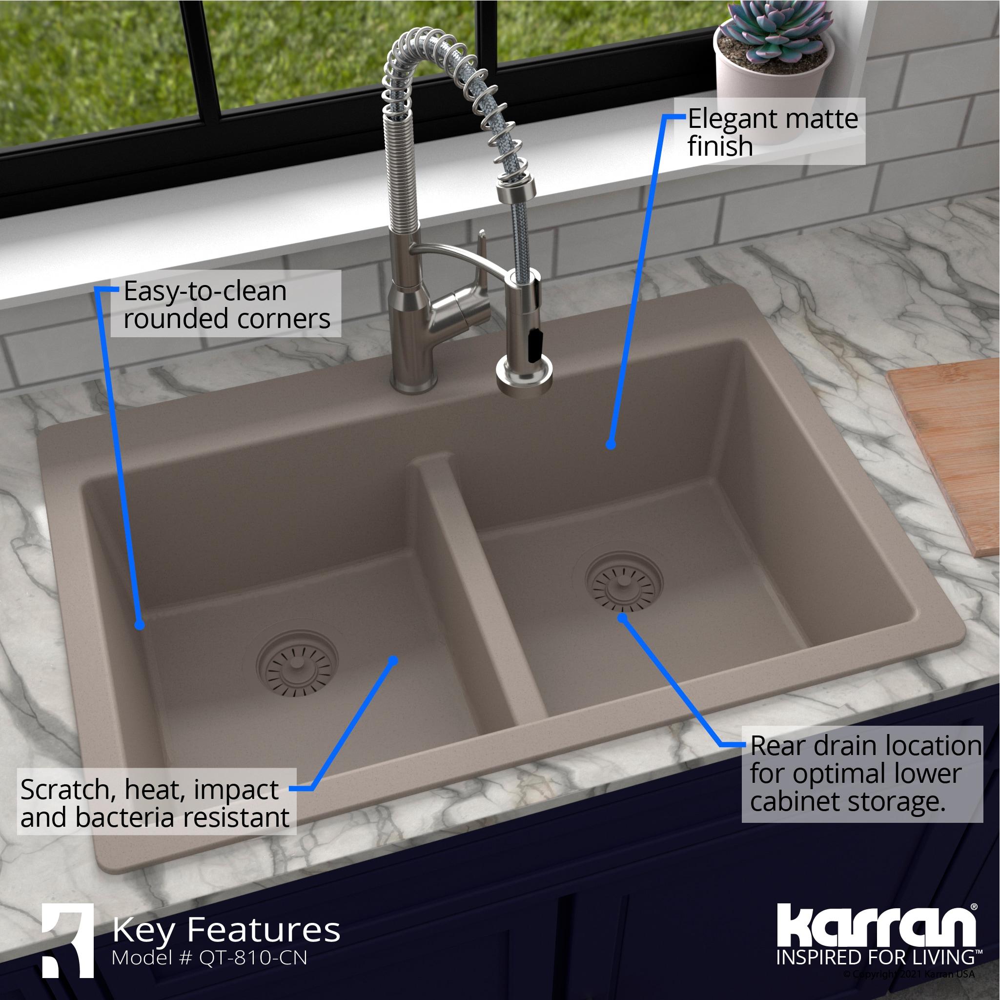 Karran Quartz 33'' X 22'' 50/50 Double Bowl Composite Drop-in Kitchen Sink