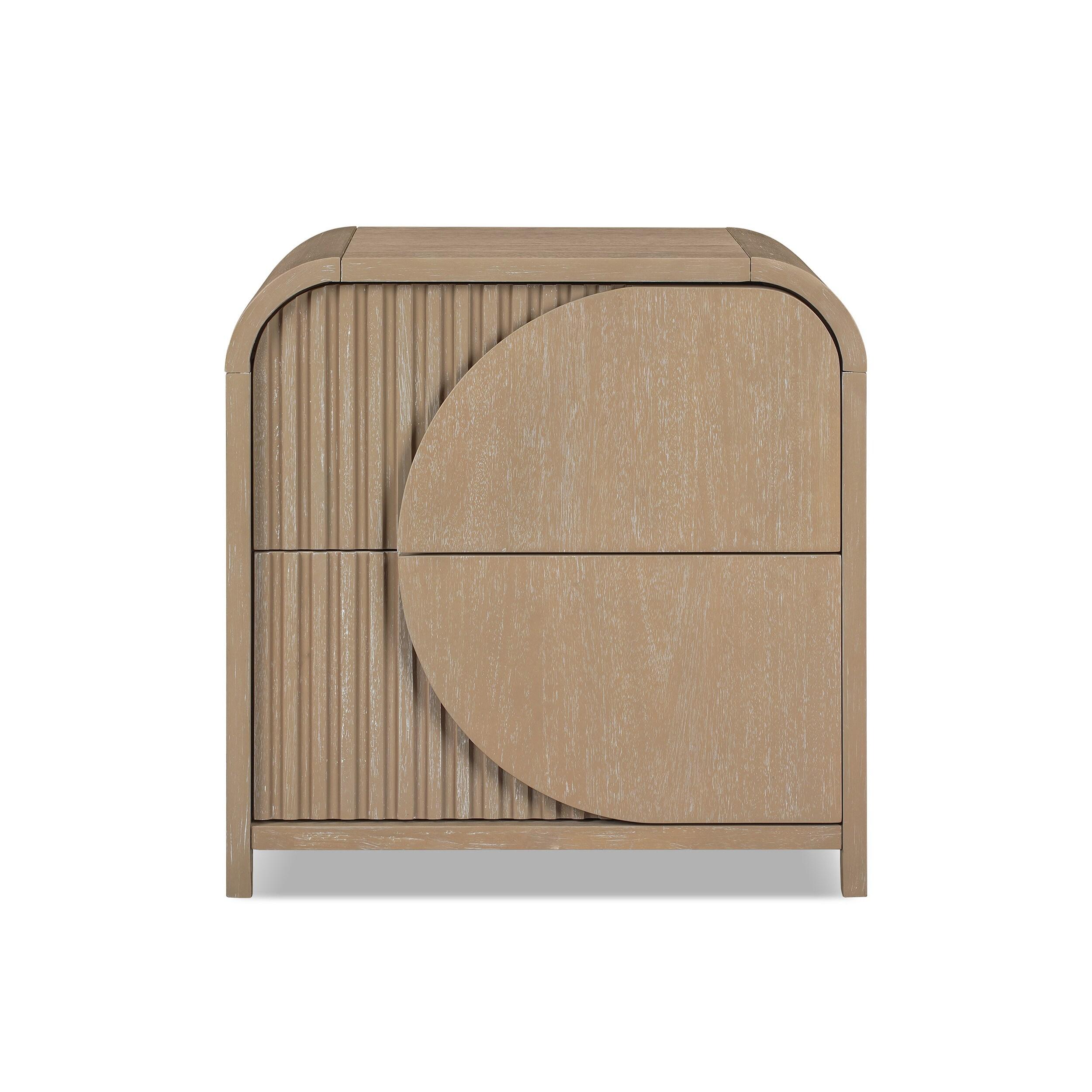 Furniture of America Tissen Modern Solid Wood 5-Piece Queen Bedroom Set with USB Ports, Reeded Panels, Curved Edges and Beveled Mirror, Box Spring Needed, Natural