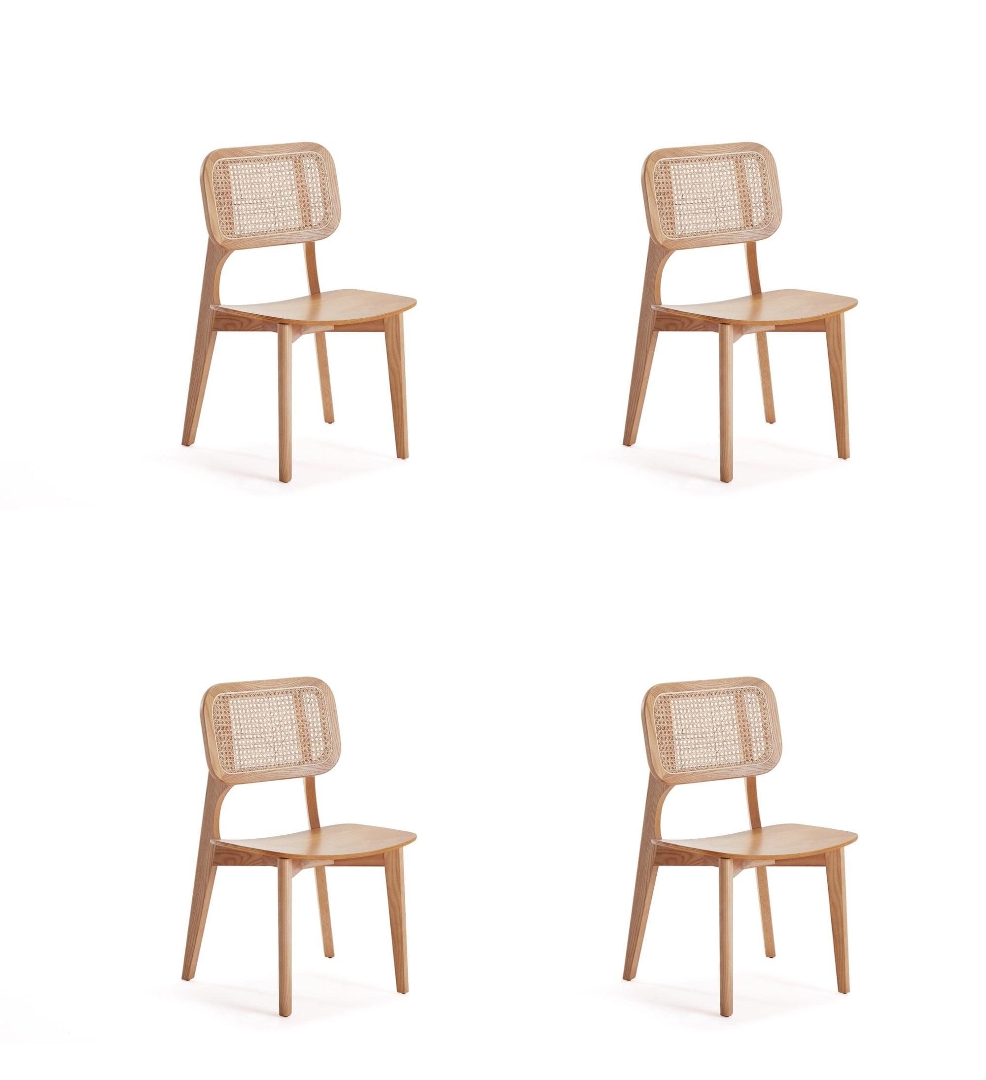 Set of 4 Versailles Square Dining Chairs Natural: Ash Wood Frame & Rattan Detail - Manhattan Comfort