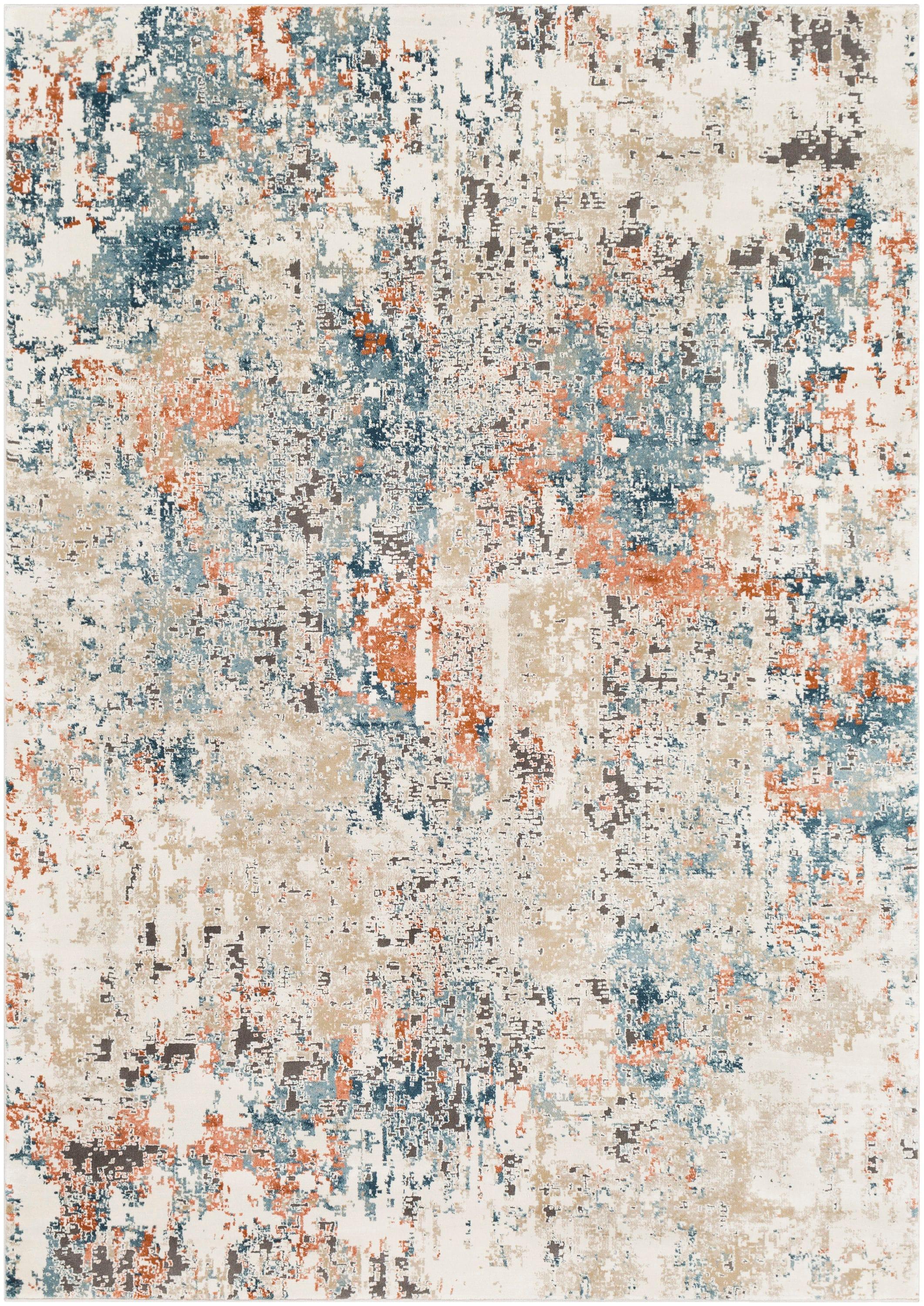 Abstract Blue Overdyed Vintage Feel 63" x 87" Synthetic Rug