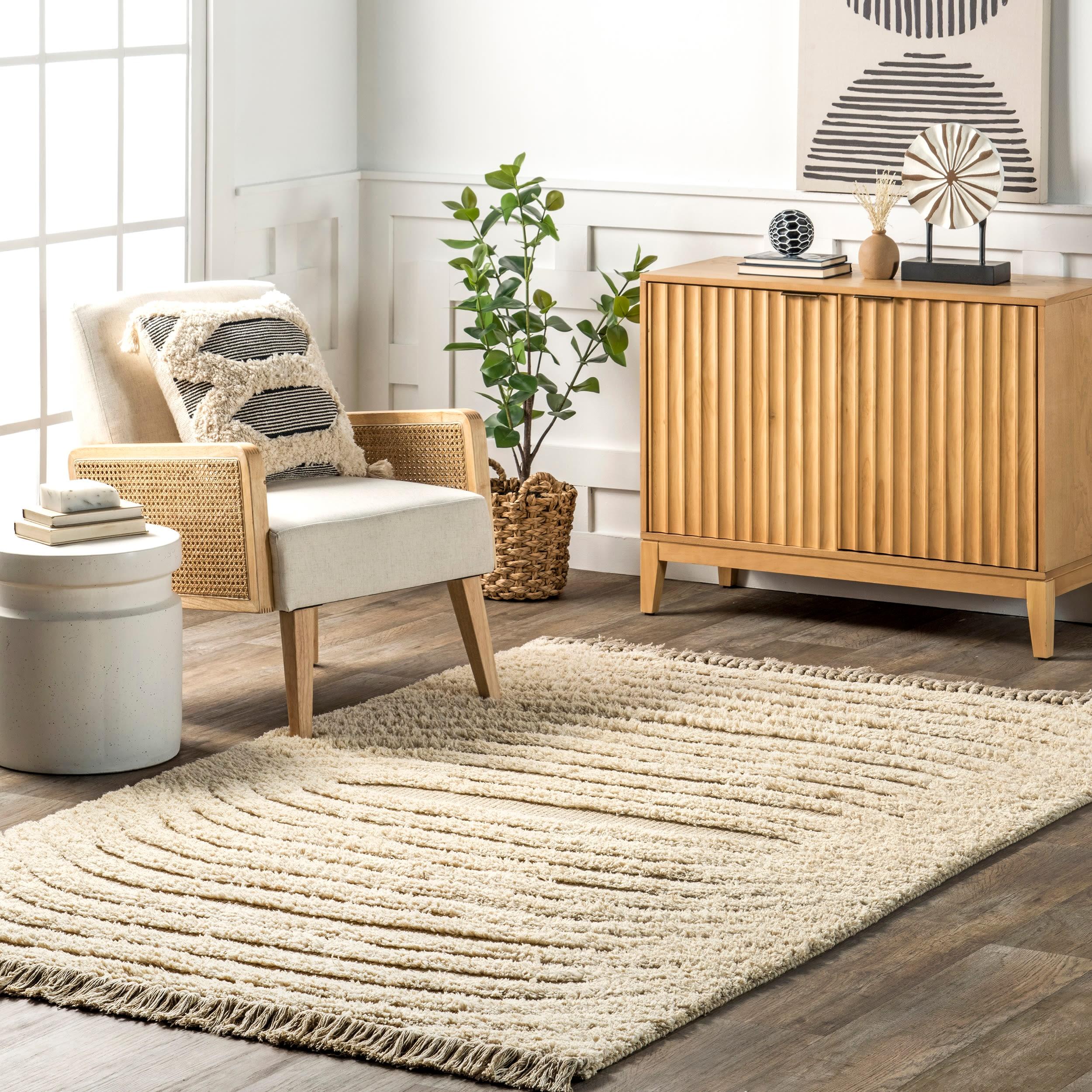 Arvin Olano x Rugs USA Riley Textured Shag Ivory Area Rug