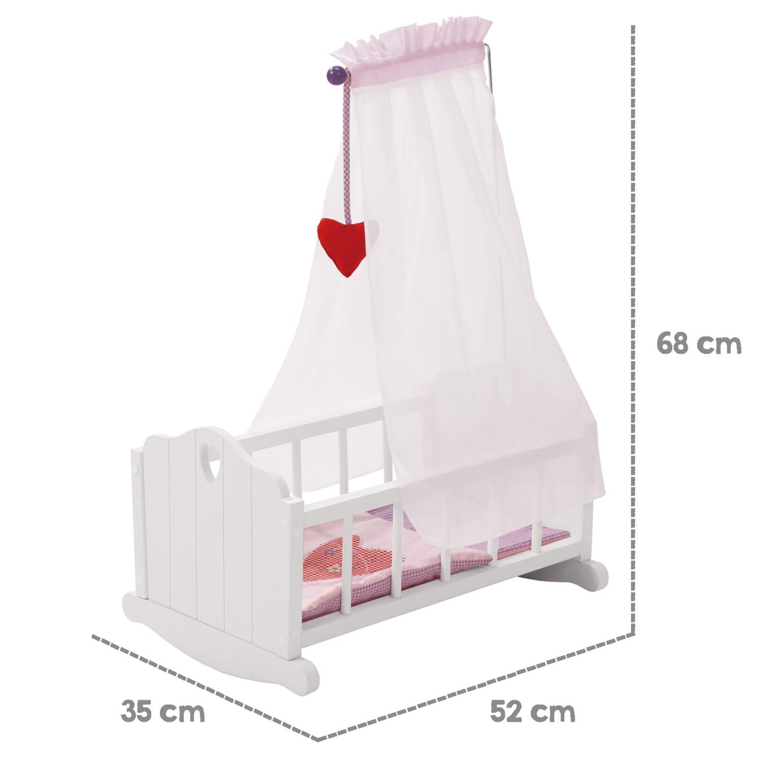 Roba Doll Cradle Set: Fienchen - Heart, Pink & White