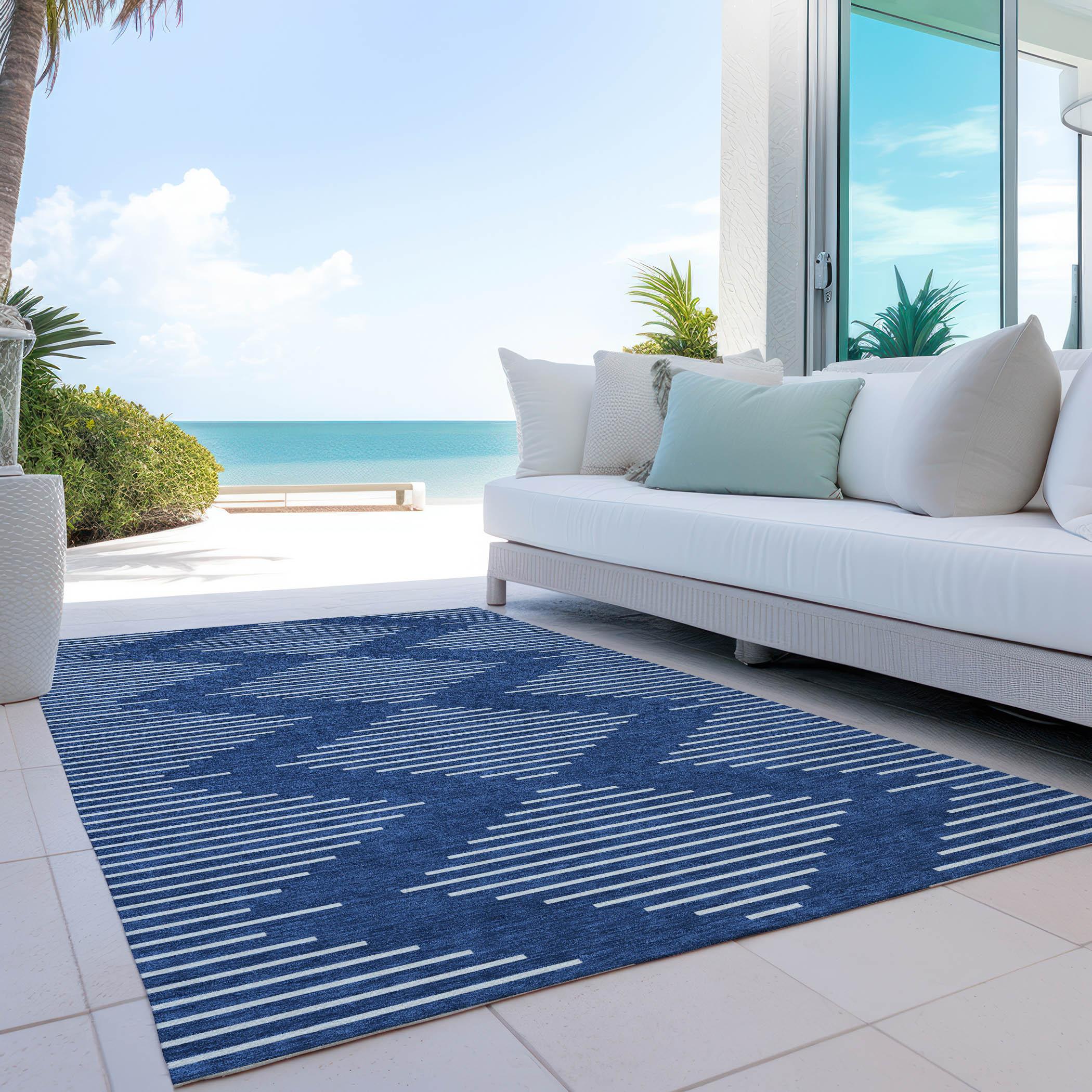 Navy Rectangular Washable Synthetic Flat Woven Rug, 2'6" x 3'10"