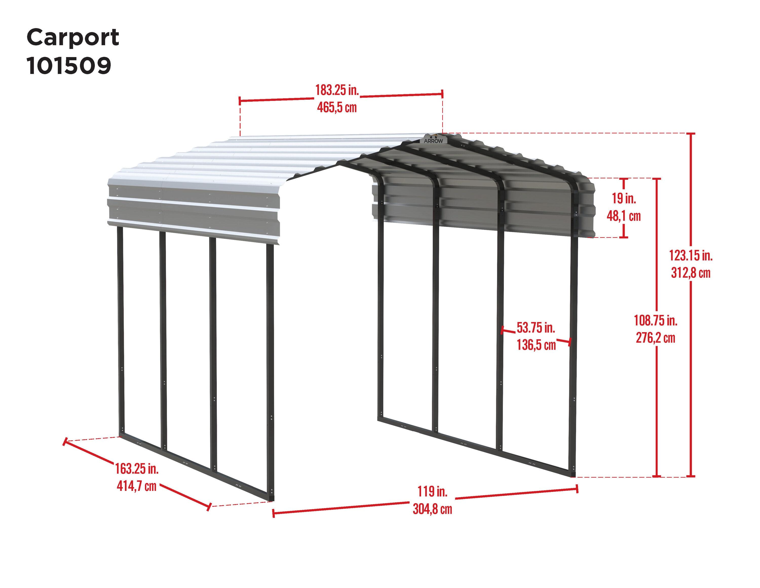 Arrow Arrow Galvanized Steel Carport, 10x15x9