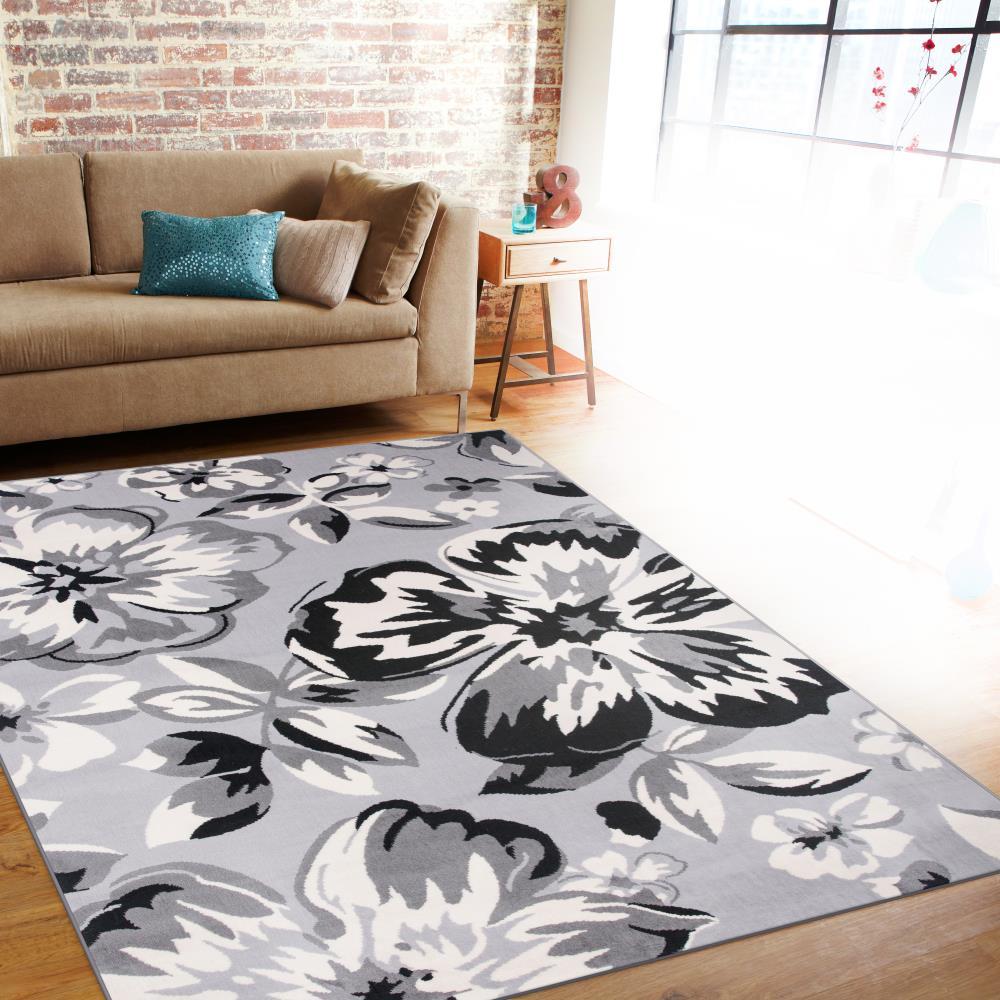 World Rug Gallery Modern Floral Design Gray 7'6" x 9'5" Area Rug