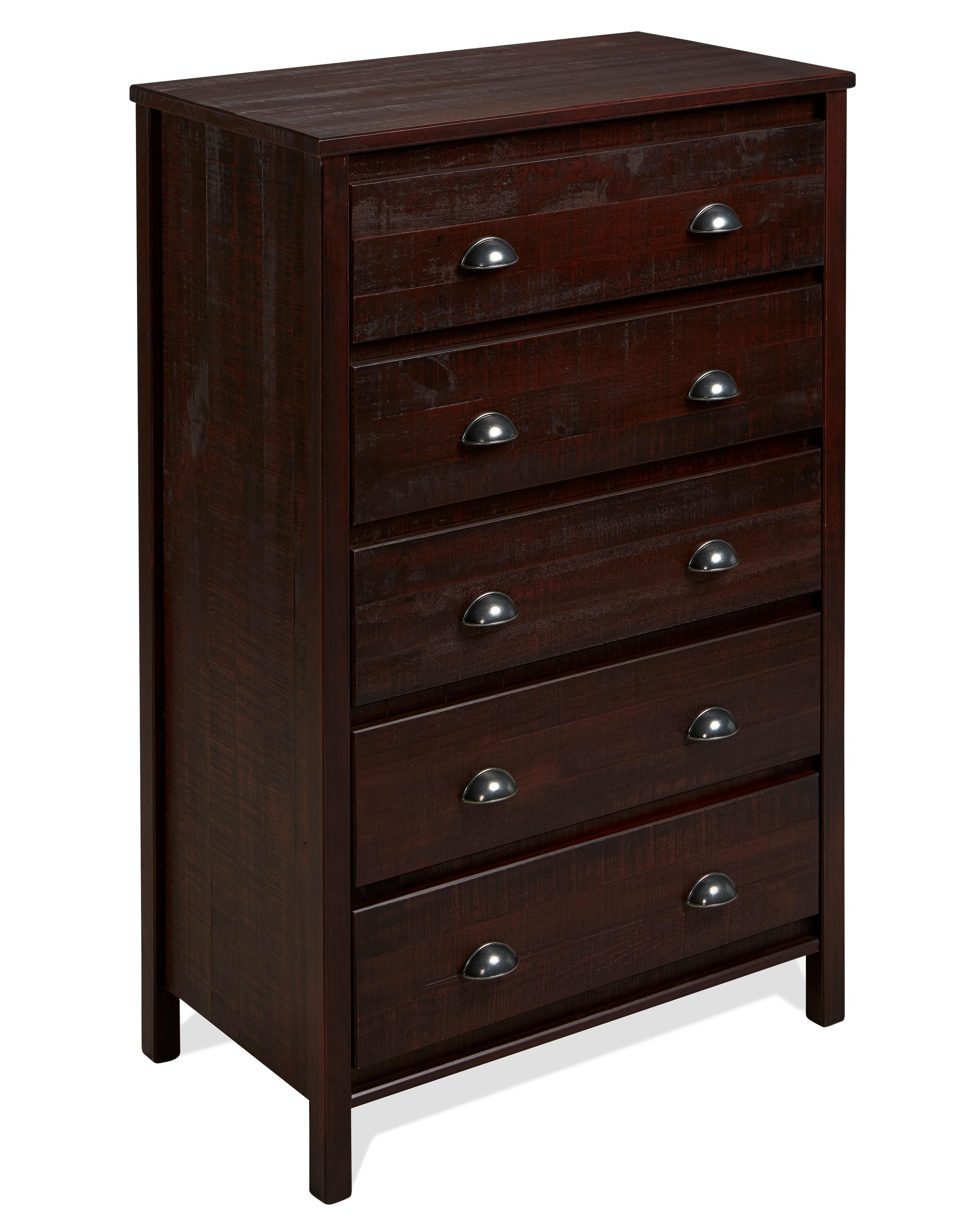 Camaflexi Baja 5 Drawer Chest Wooden Night Stand Bedroom Dresser Storage Cabinet, Walnut