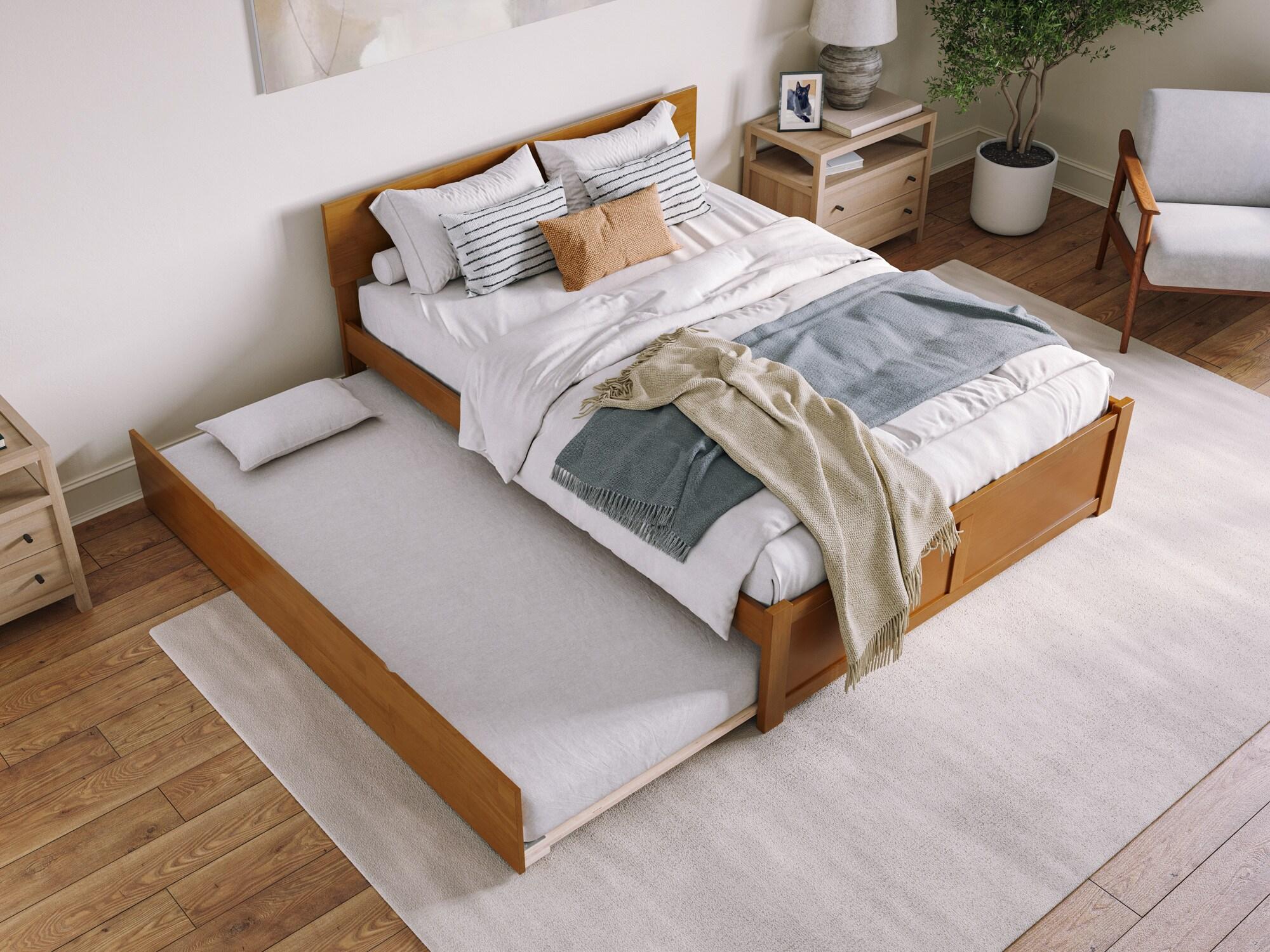 AFI Furnishings Orlando Solid Wood Platform Bed with Panel Footboard & Trundle