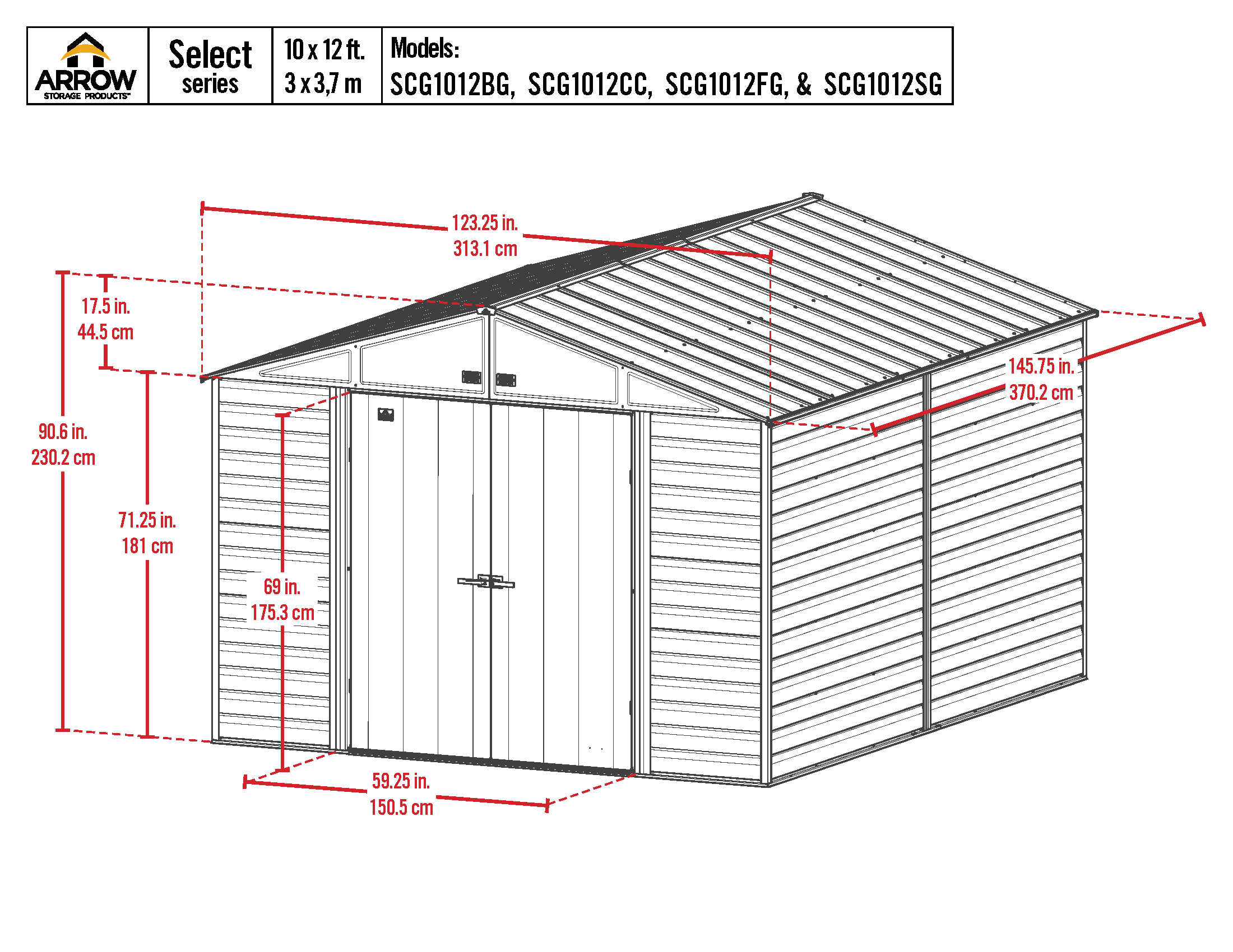 Arrow Select Steel Storage Shed Steel Storage Shed, 10x12, Flute Grey