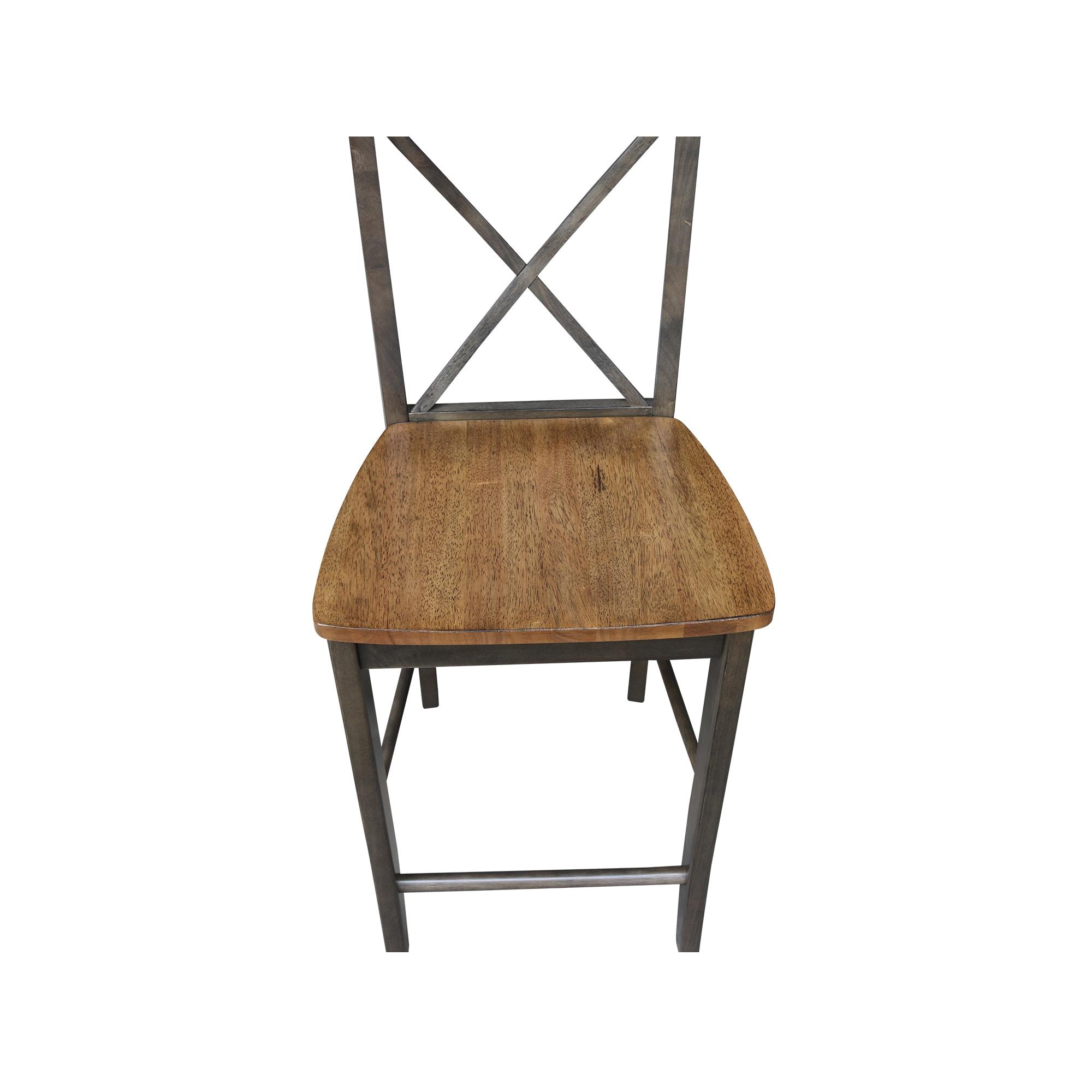 24" Martha X Back Counter Height Barstool Hickory Brown - International Concepts: Hardwood Frame, Armless