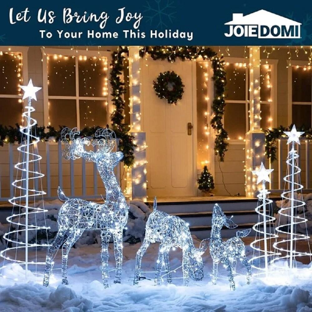 Joiedomi 3 Packs Christmas Decoration Deer Family, 185 LED Lighted Rattan Reindeers Yard Lights, Christmas Outdoor Decorations for Yard Garden Lawn, Xmas Decor, Cool White Deer