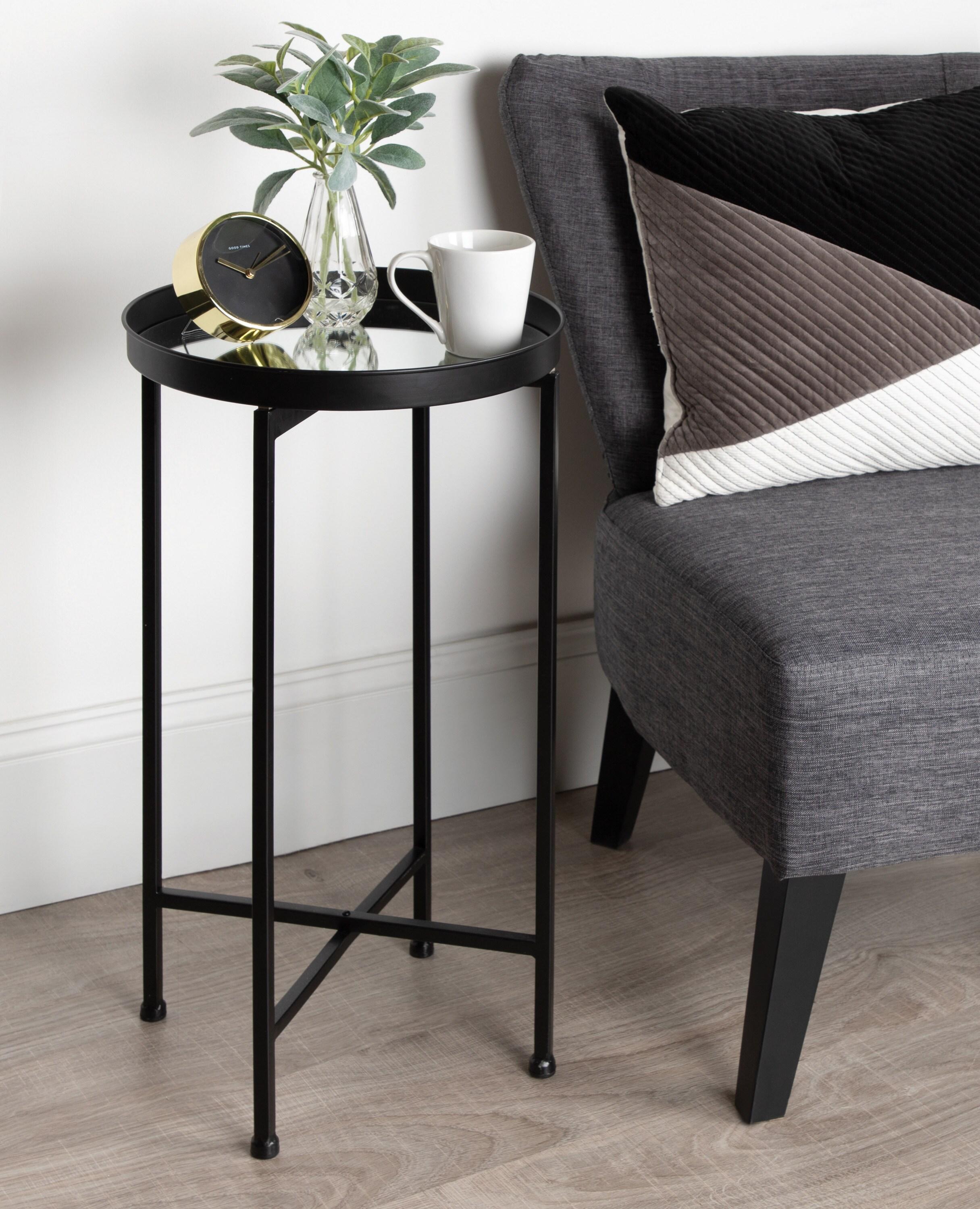 Kate and Laurel Celia Round Metal Tea Table, 14x14x25.75, Black and Mirror