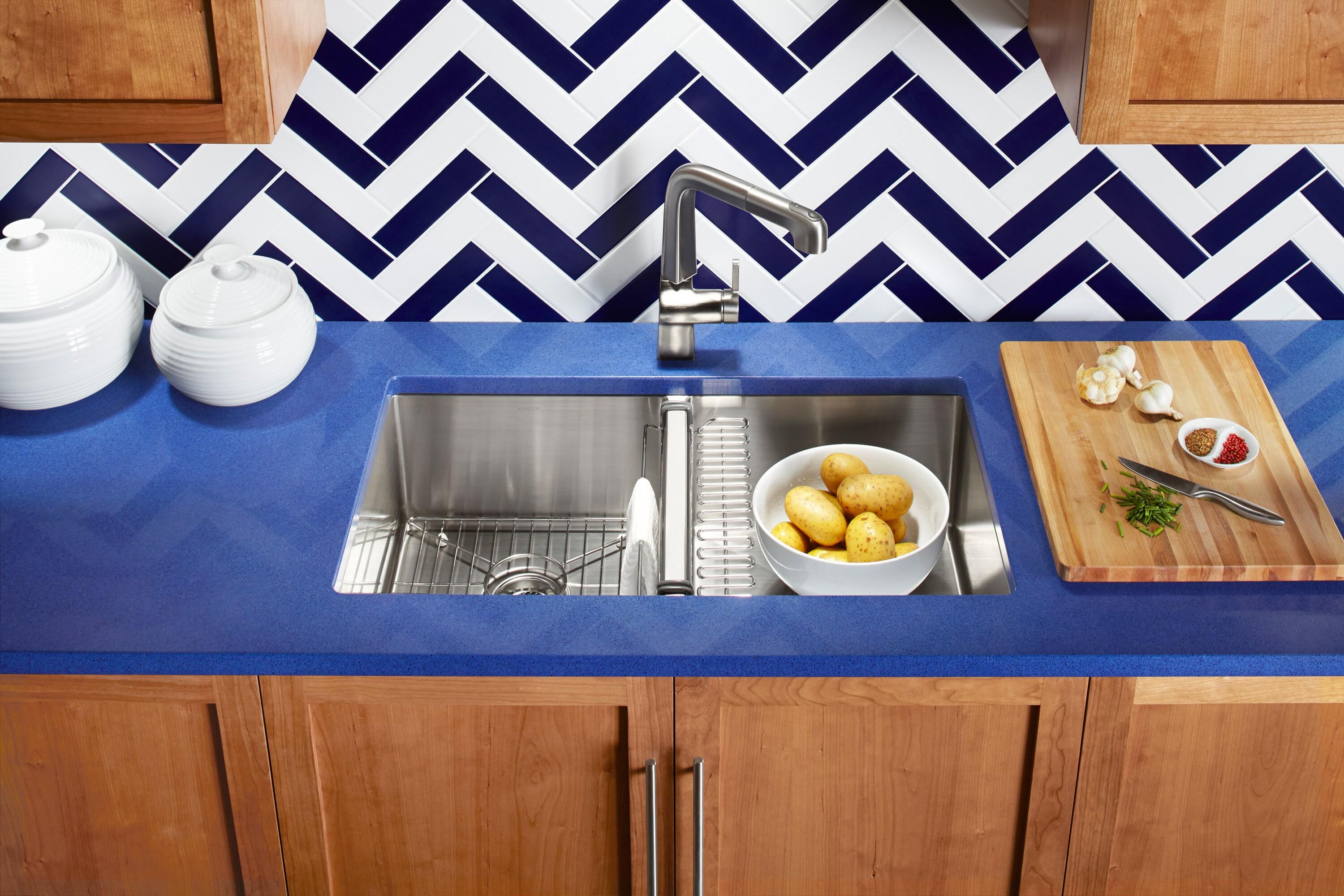 Strive 32" L x 18-1/4" W x 9-5/16" Under-Mount Double-Equal Kitchen Sink with Basin Rack