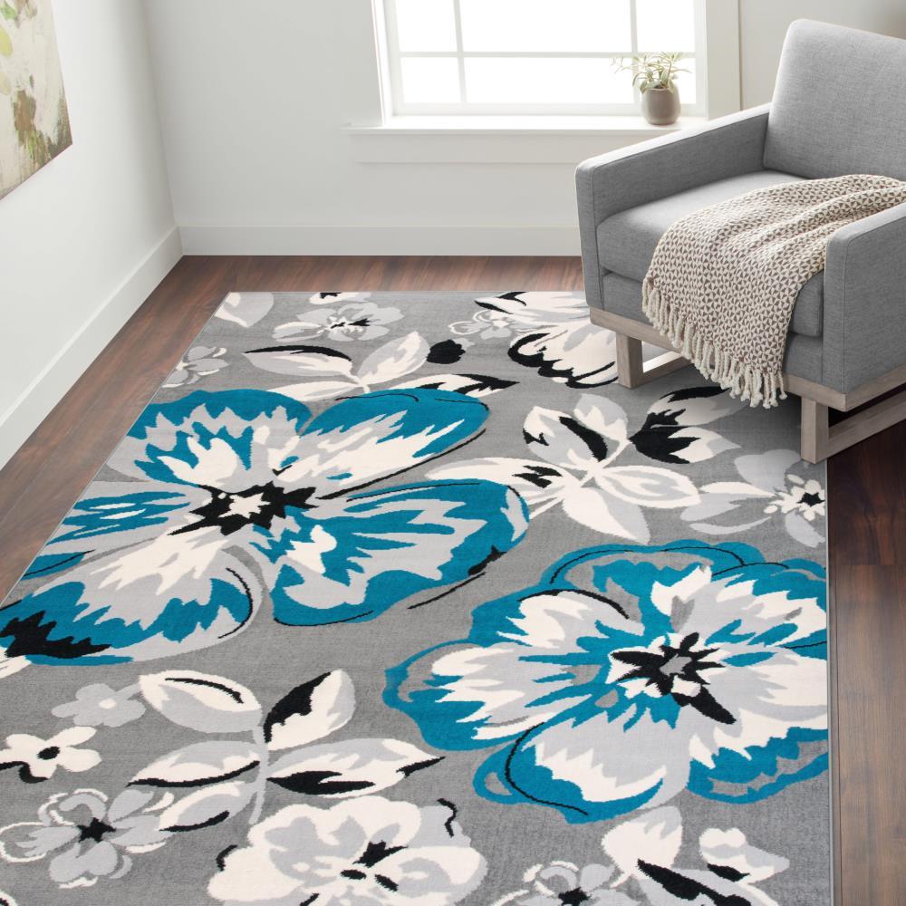 World Rug Gallery Modern Floral Design Blue 6'6" x 9' Area Rug