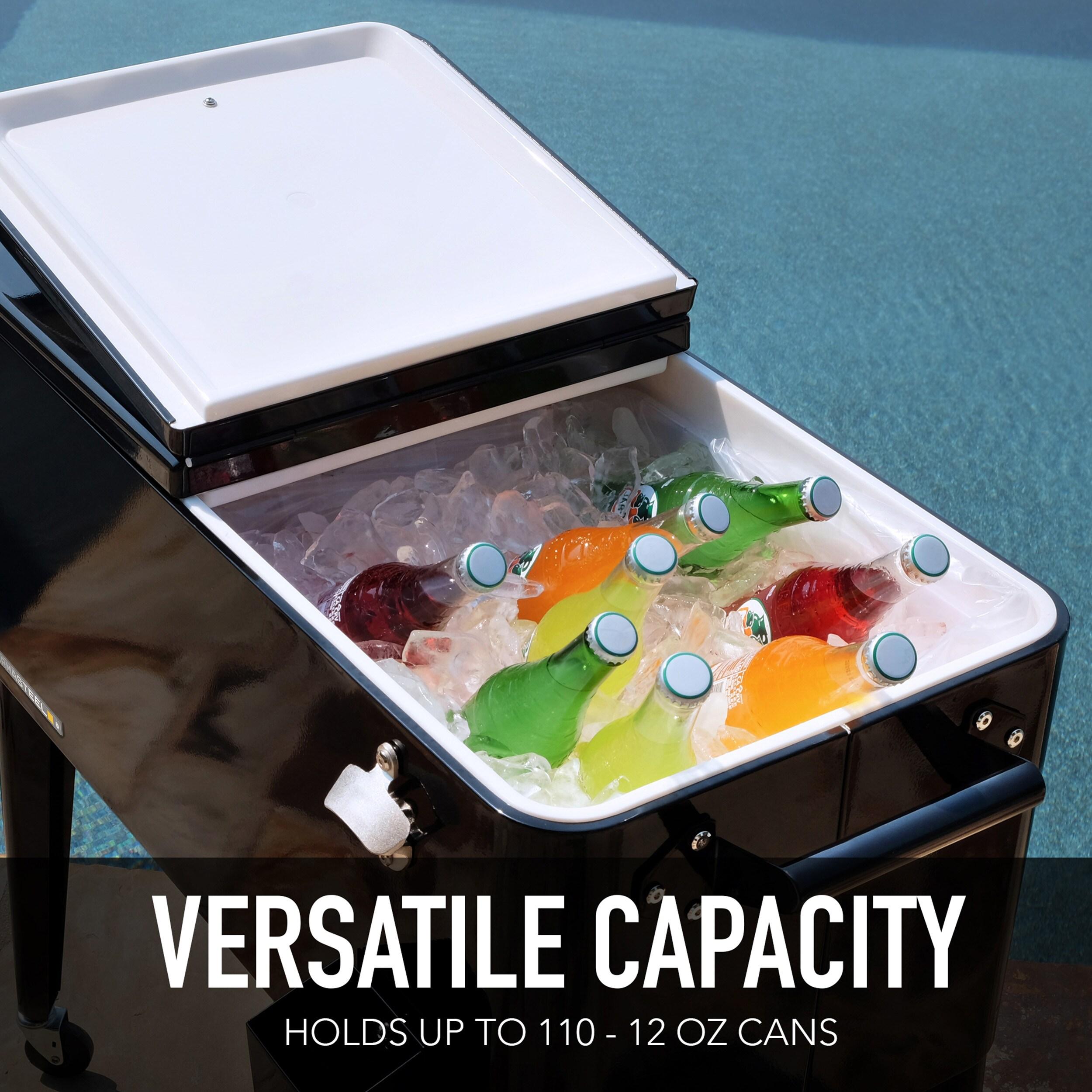80qt Portable Rolling Patio Cooler - Black - Permasteel: Outdoor Cooler Cart with Stay Up Lid & Bottle Opener