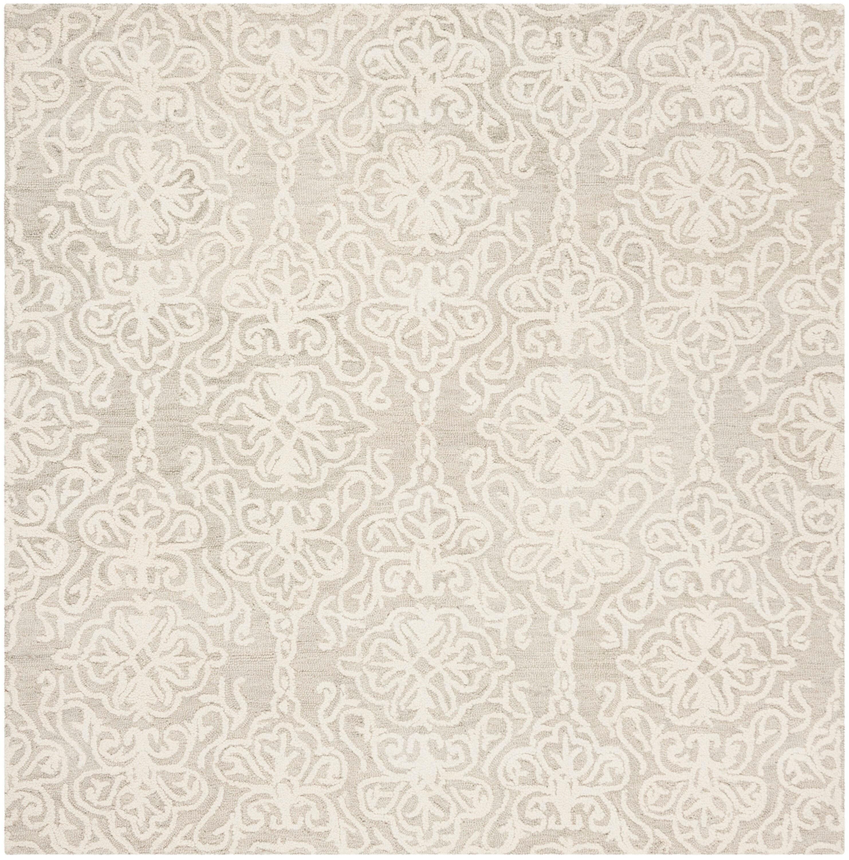 Blossom BLM112 Hand Tufted Indoor Area Rug - Silver/Ivory - 4'x4' - Safavieh