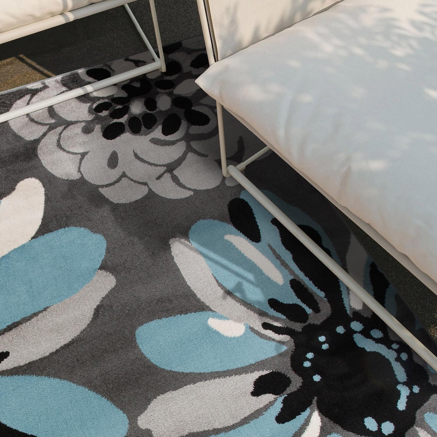 World Rug Gallery Contemporary Modern Flowers Indoor Area Rug - Blue 6'6" Round