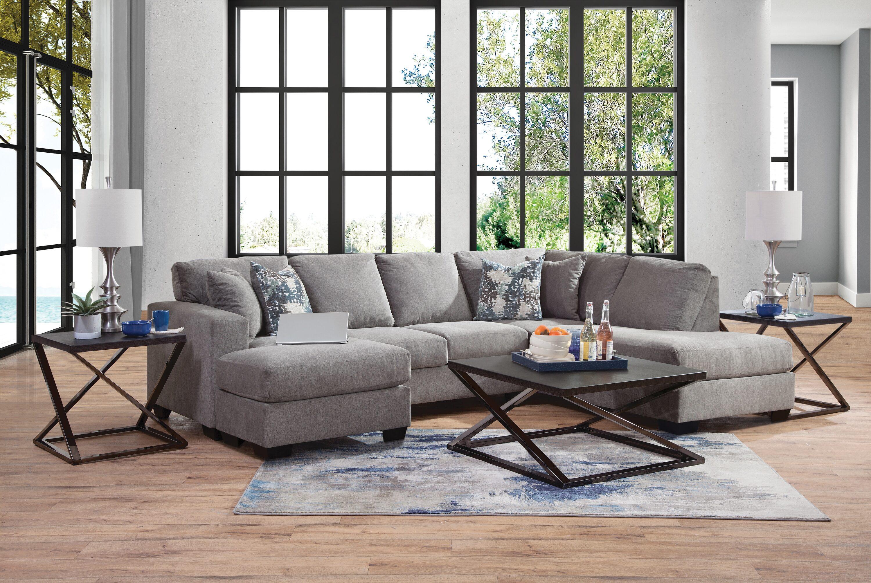 American Furniture Classics Graphite U Shaped Sectional with 4 Throw Pillows