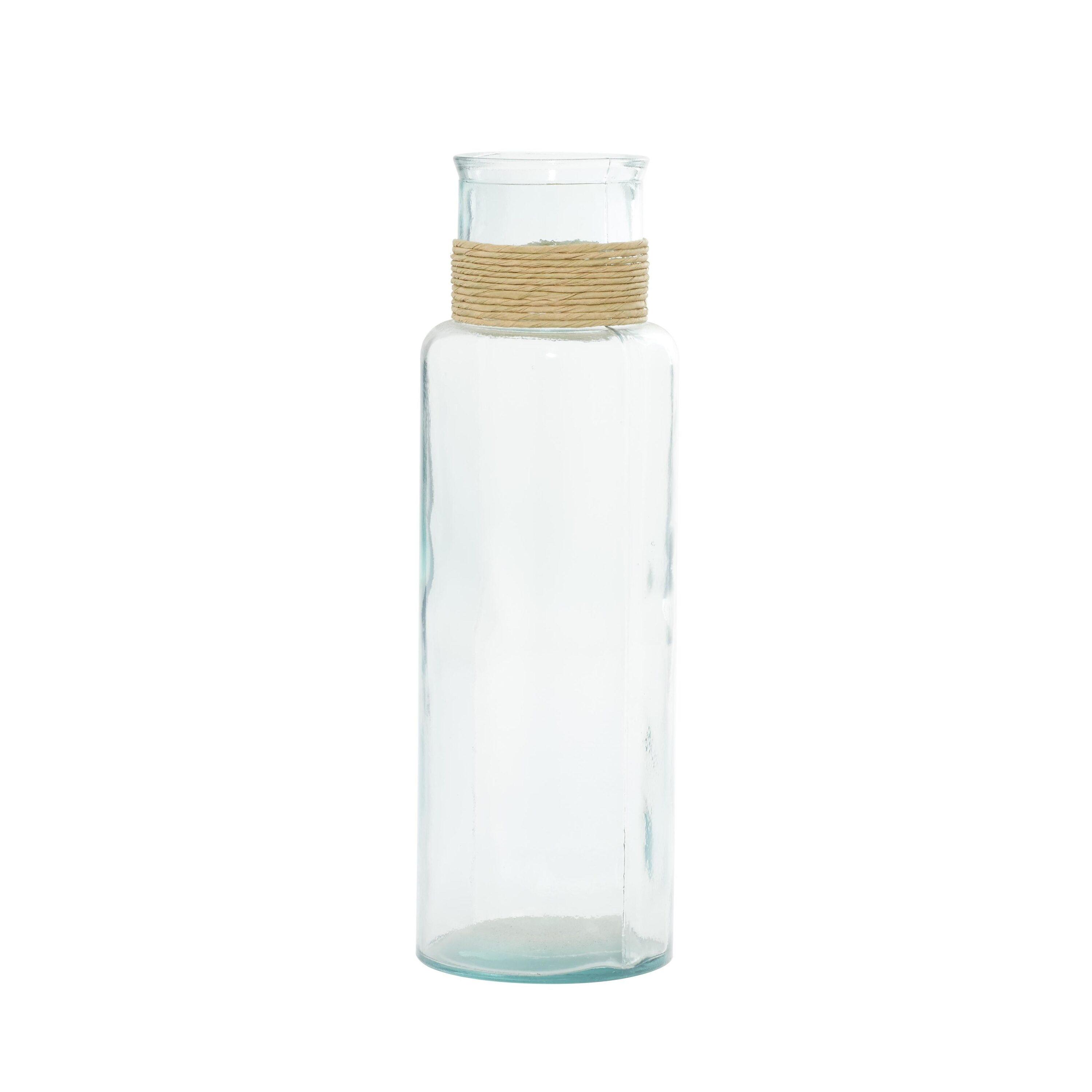 DecMode 18" Spanish Recycled Glass Vase with Rattan Detail