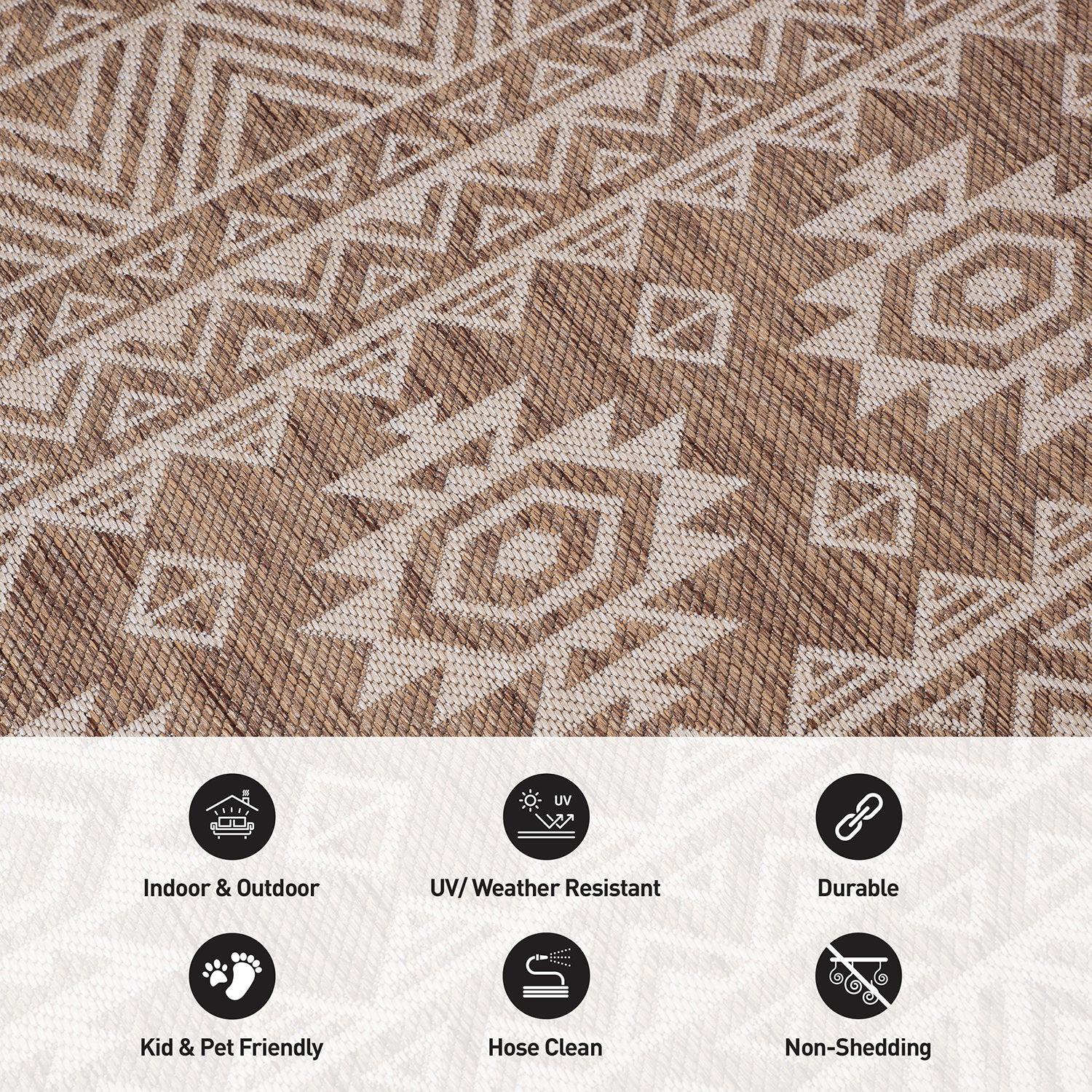 World Rug Gallery Distressed Geometric Bohemian Textured Flat Weave Indoor/Outdoor Area Rug - BROWN 5' X 7'