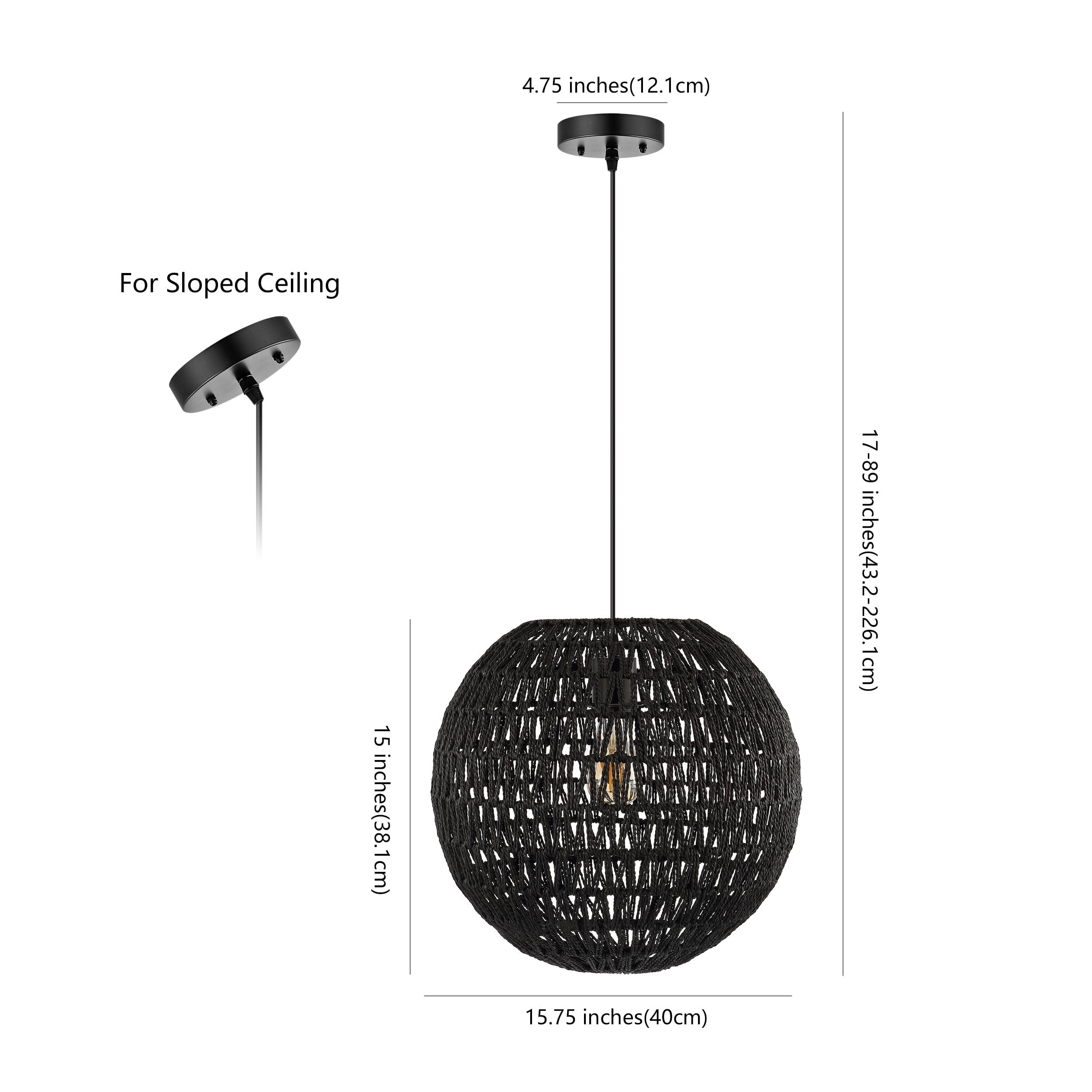 Luna 15.75" 1-Light Bohemian Modern Woven Rattan/Iron LED Pendant, Black