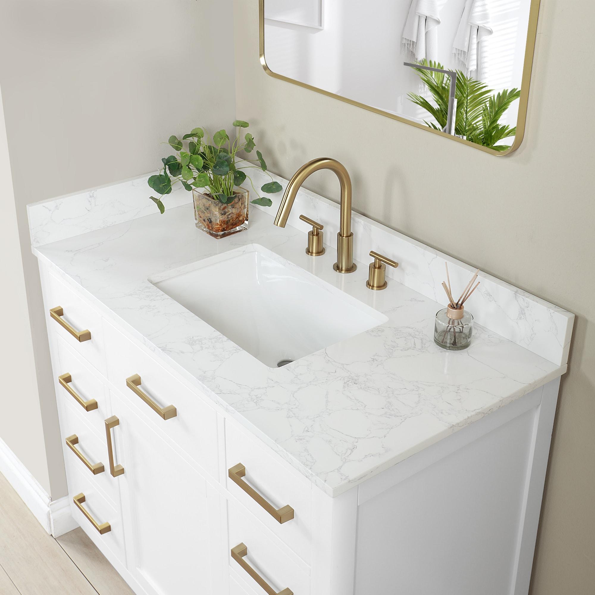 Gavino 42" Wood Vanity in White with Composite Stone Top no Mirror