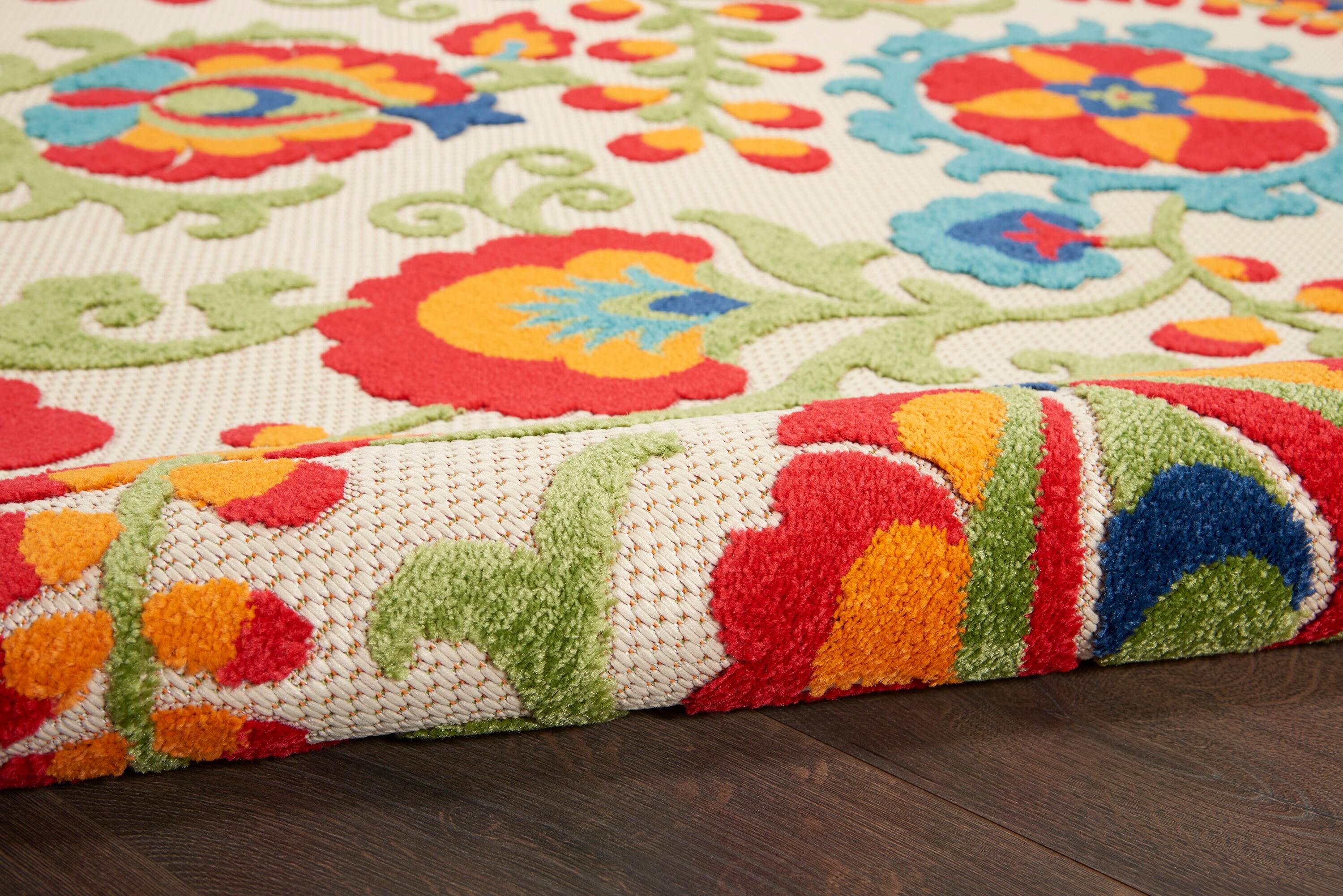 Nourison Aloha Floral Textured Flatweave High-Low Indoor Outdoor Runner Rug Multicolor 2' x 6'