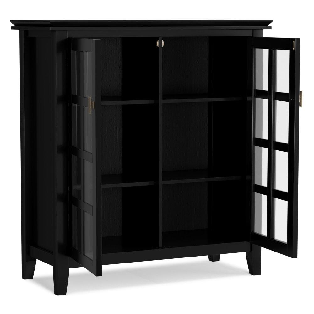 Simpli Home Artisan 38"W Solid Wood 4-Shelf Medium Storage Cabinet with Glass Doors and Adjustable Shelves